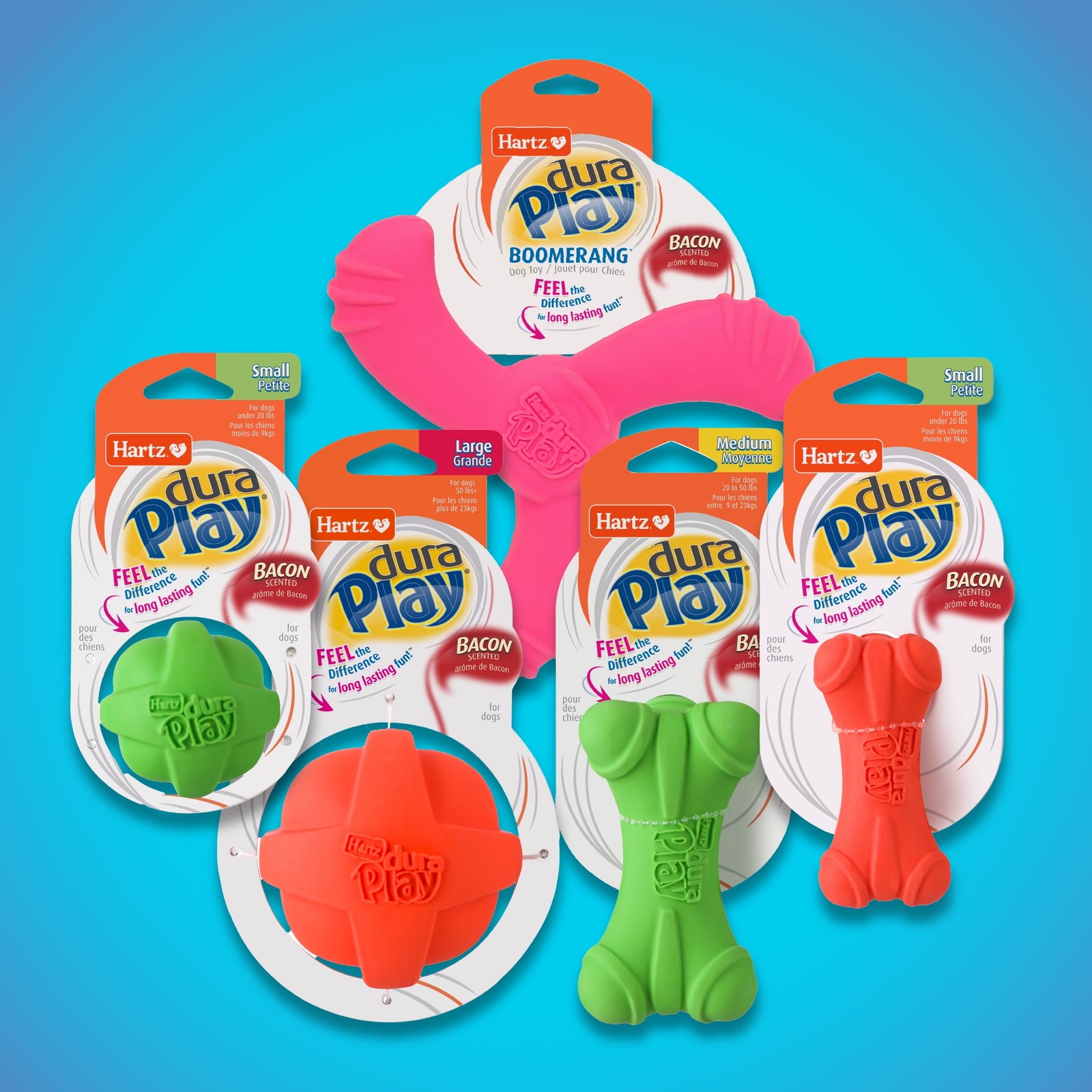 3 pack Dura Play Soft Dog Bone Toy Gentle Chewers Latex Assorted Colors