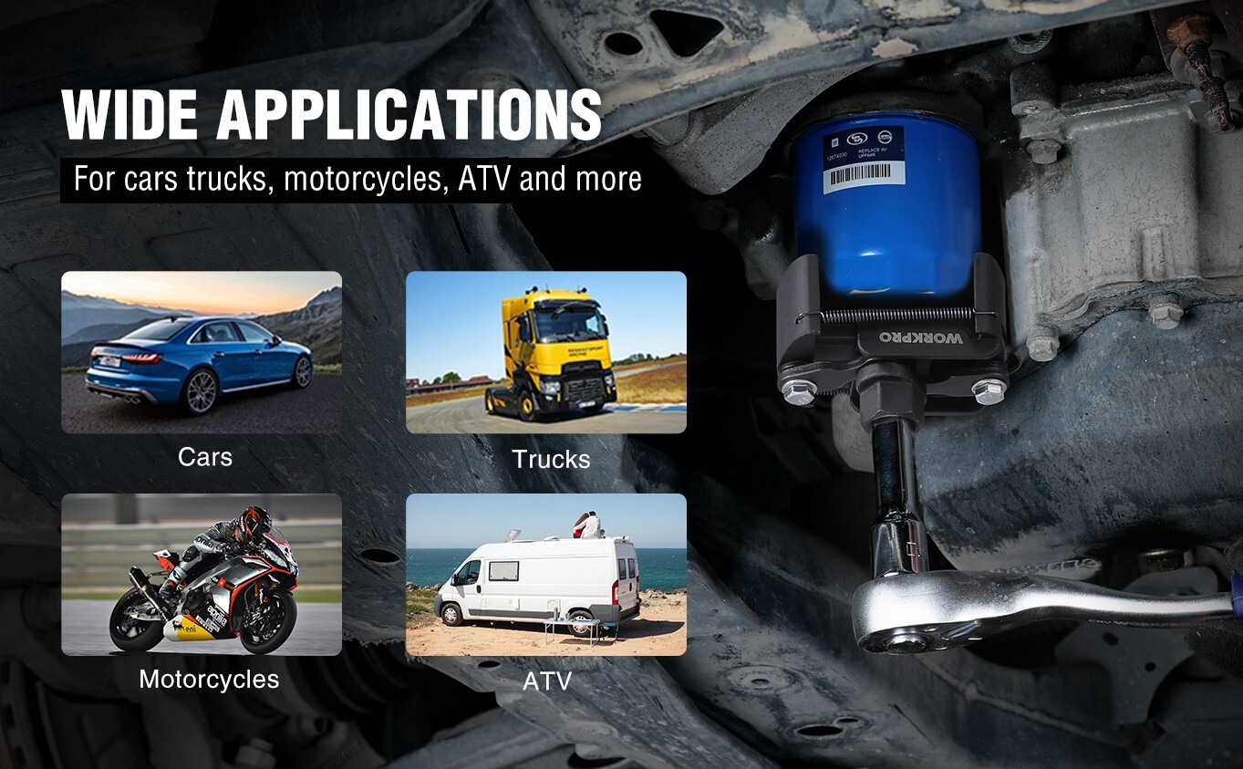 WORKPRO Universal Oil Filter Wrench Adjustable w/Auto-Clamp Spring Removal Tool