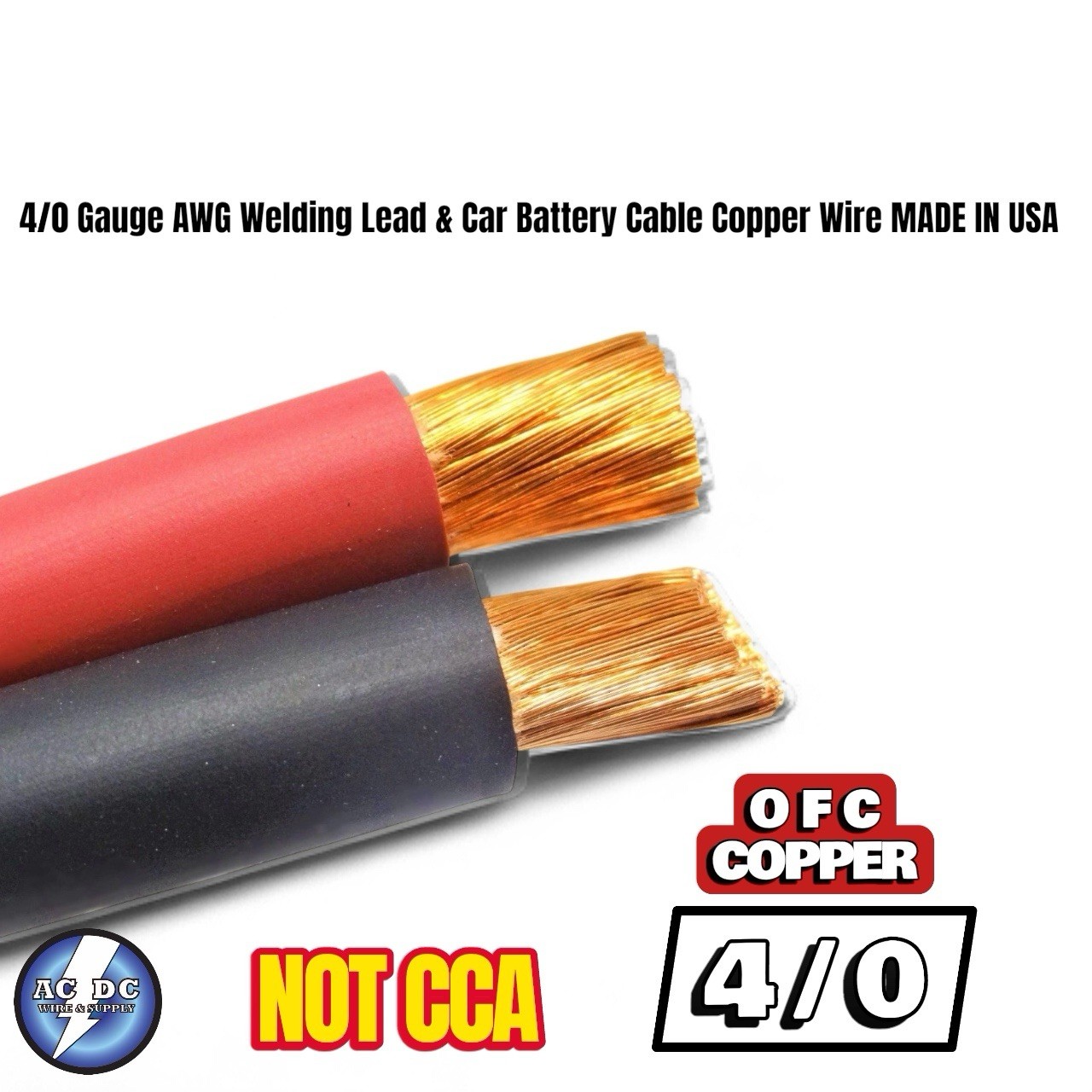 4/0 Gauge AWG Welding Lead & Car Battery Cable Copper Wire MADE IN USA SOLAR
