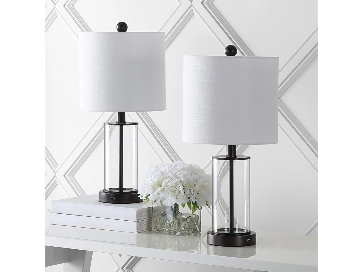 Jonathan Y Abner Glass Modern Contemporary USB Charging LED Table Lamp 2PCS CHRO