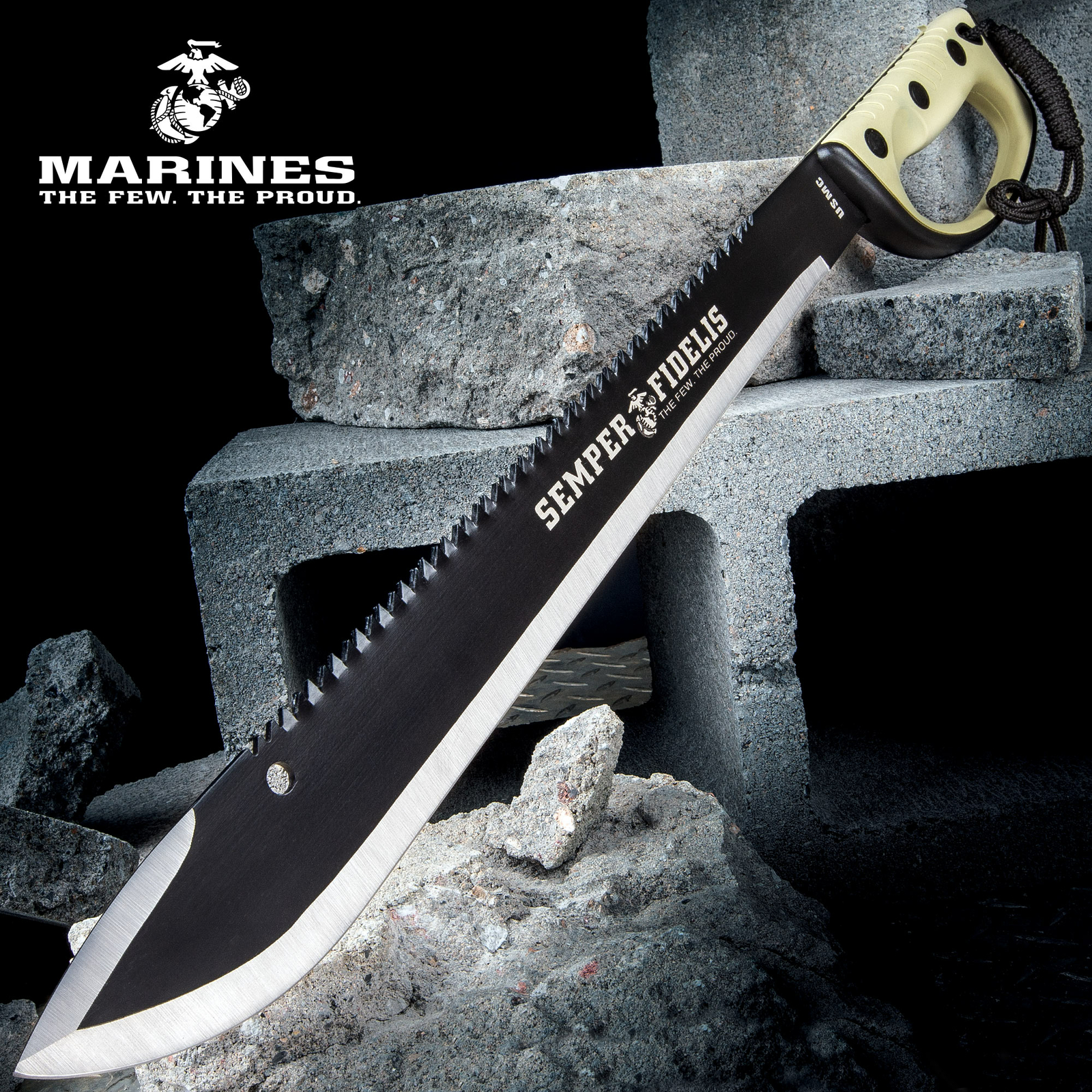 24" USMC Semper Fi Survival Sawback Full Tang Machete Fixed Blade New