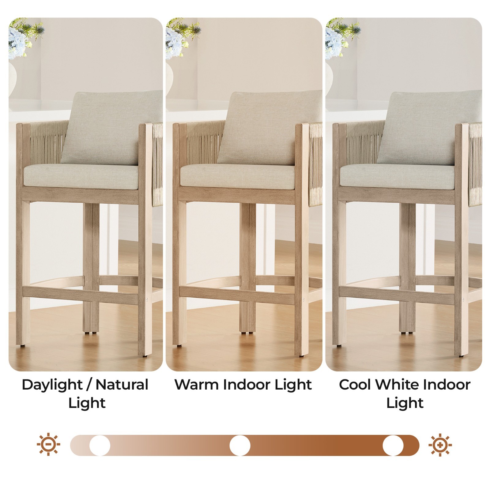 CHITA Cord Braid Barstools Set of 2,Modern Outdoor Woven Rope Counter Stools