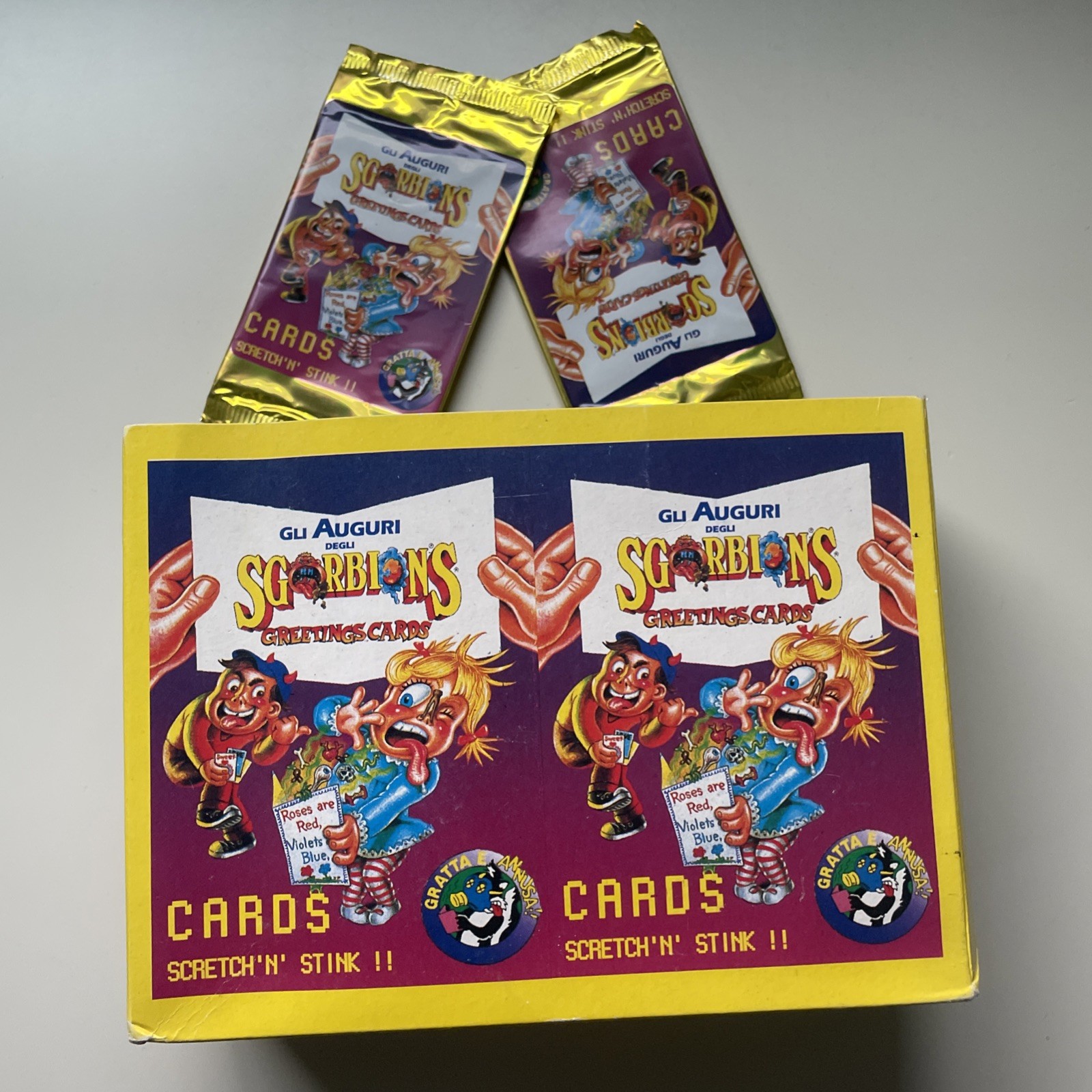 Sgorbions Italian Garbage Pail Kids Scratch N Stink packs lot of 2 greeting card