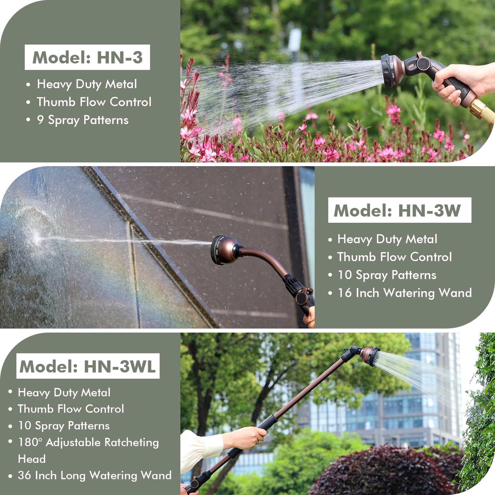 Watering Wand, Heavy Duty Metal Garden Hose Wand with Thumb Flow Control, 15-...