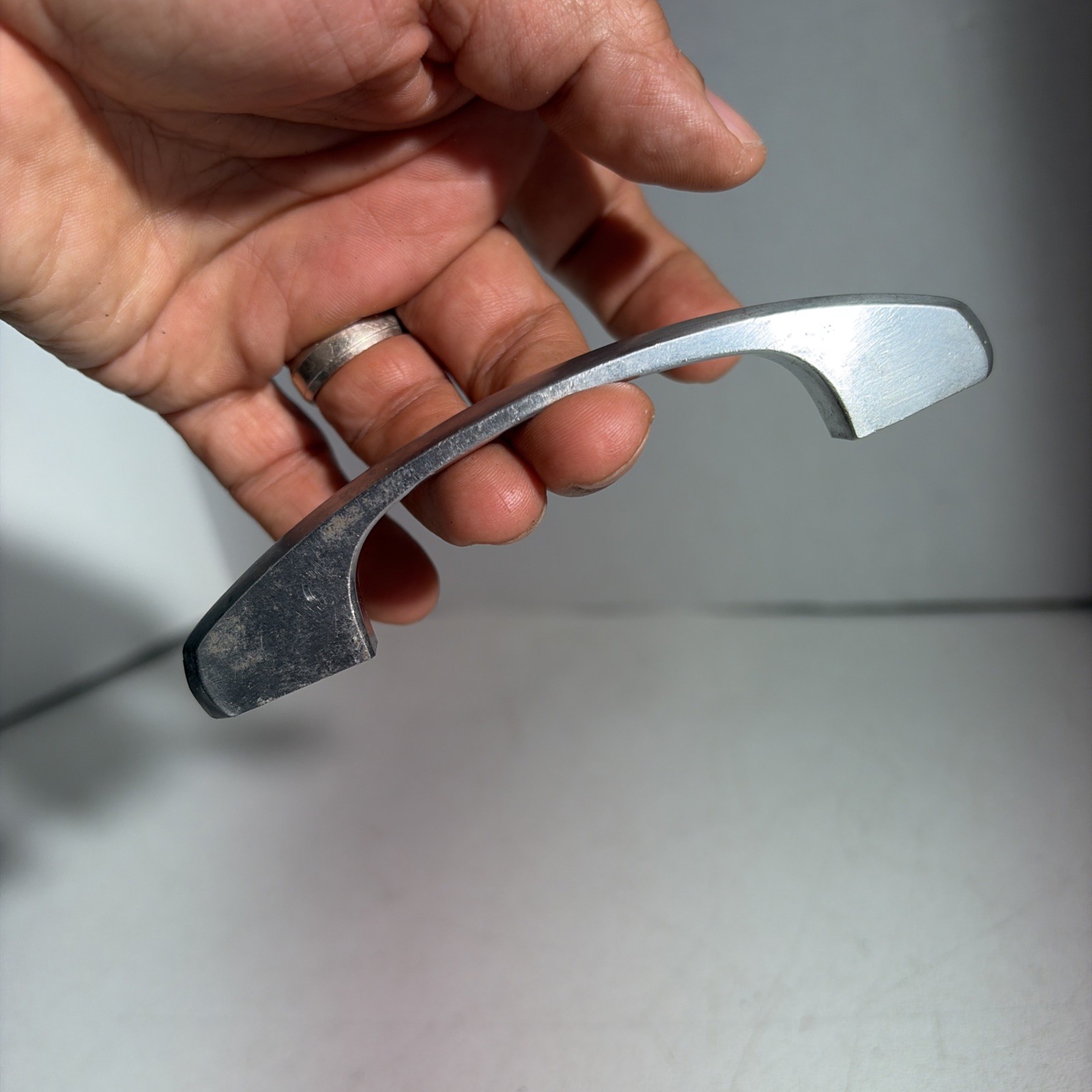 Vintage Mid Century Modern Single Silver Tone Metal Drawer Pull Handle