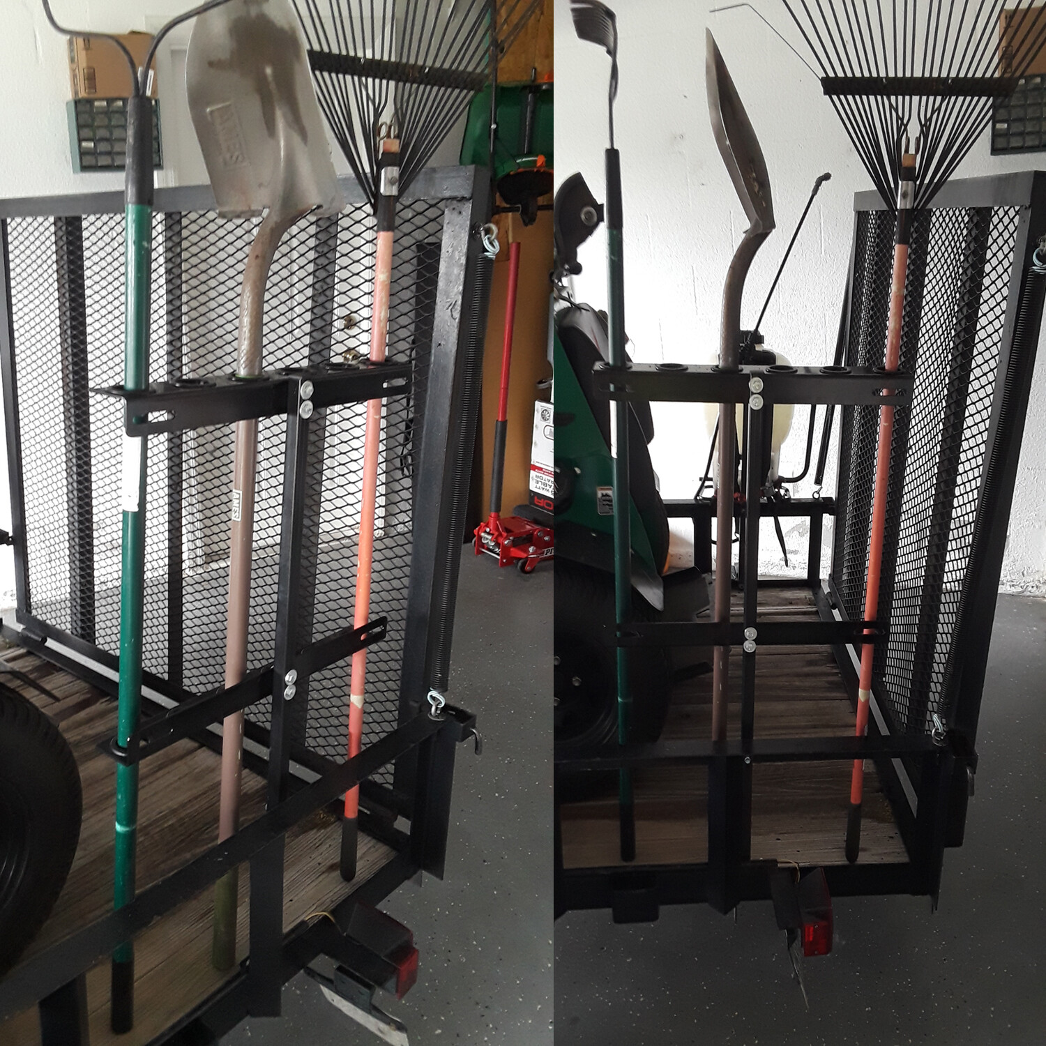 6 - Hole Trailer Shovel Holder – Fits Rakes, Pickaxes and Straight-Handle Tools