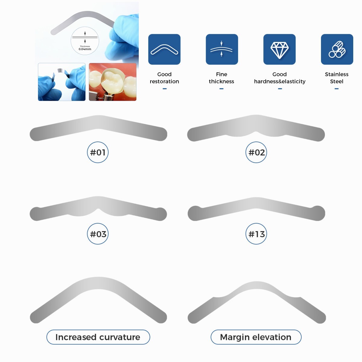 Dental Sectional Matrix System Contoured Metal Matrices Refill Matrix Bands