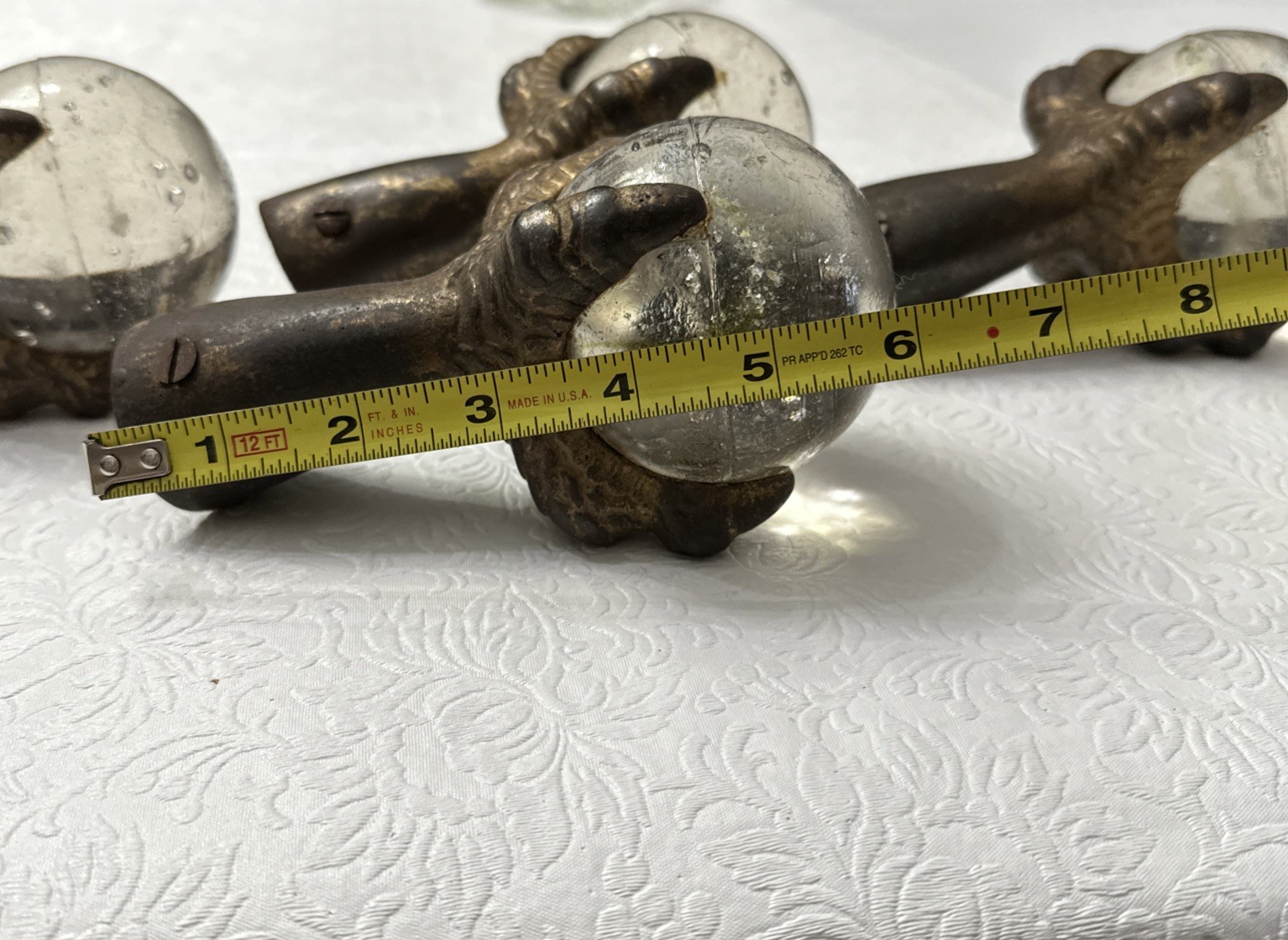 4 Glass Ball Cast Metal Dragon Claw foot feet 6" table legs Antique Victorian