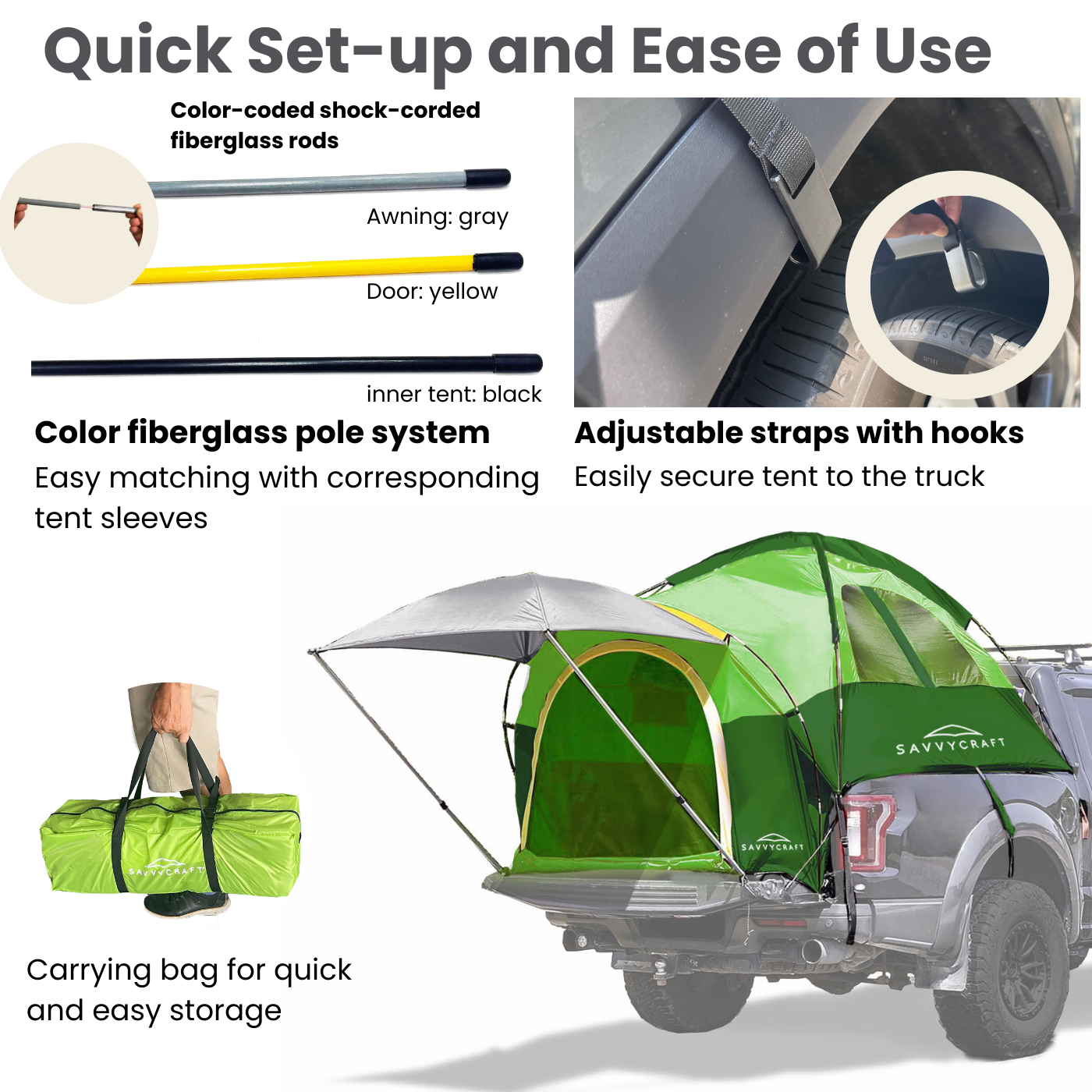 Waterproof Pickup Truck tent Full Size Truck 5.5'-5.8', 6.4'-6.7', 8'-8.2' Bed