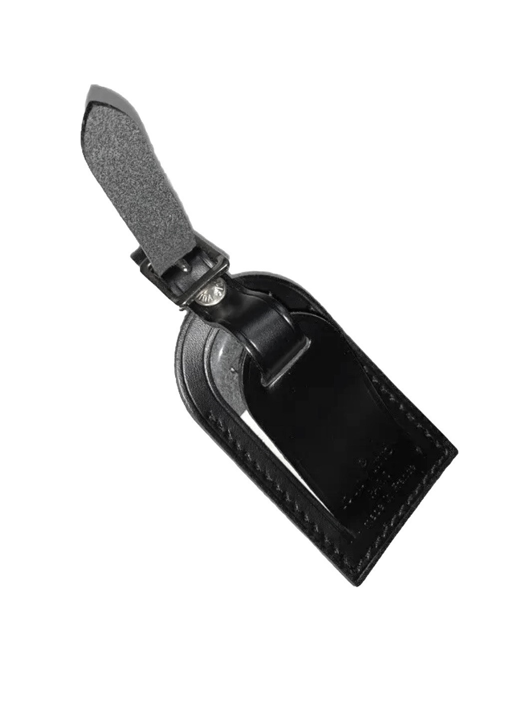 Louis Vuitton ID Name Tag Black Leather Silver tone Hardware Small