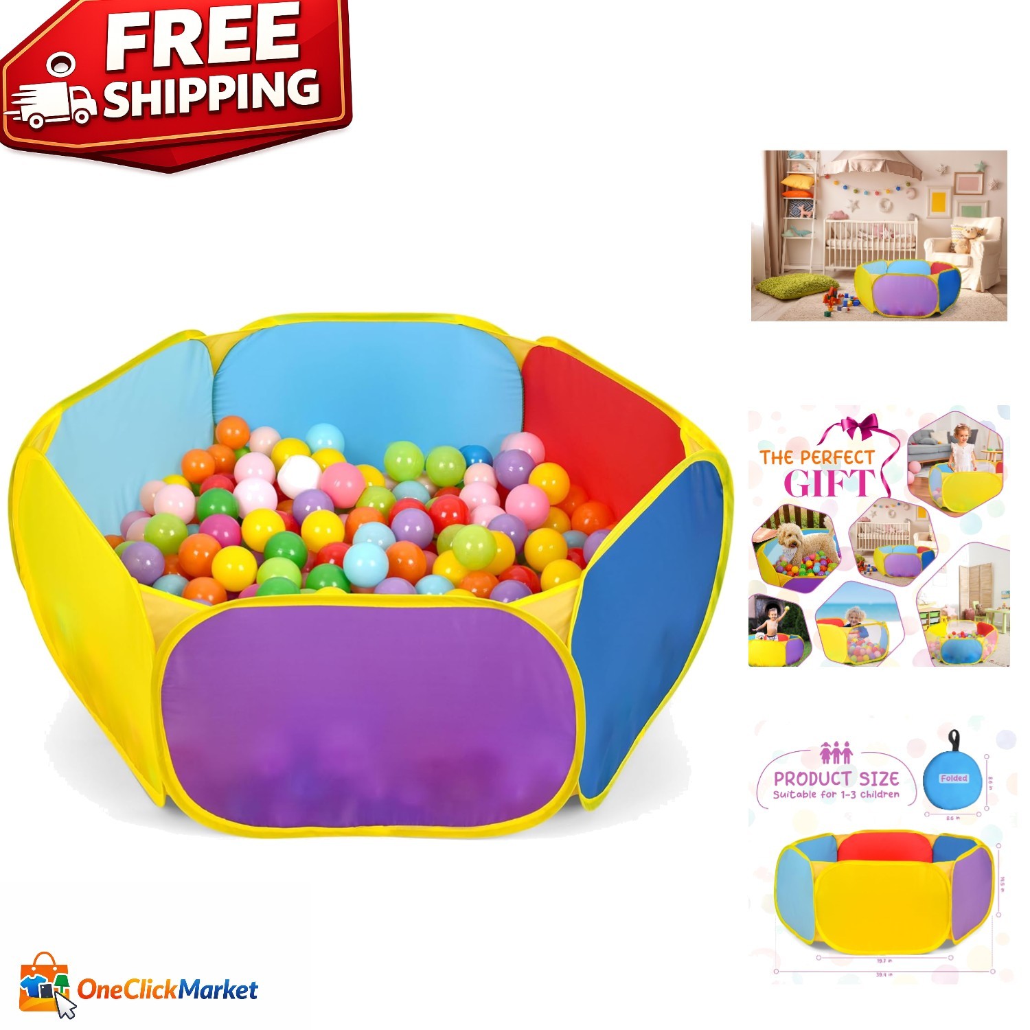 Creative Play Zone: Extra Large Multicolor Toddler Ball Pit with Storage Bag