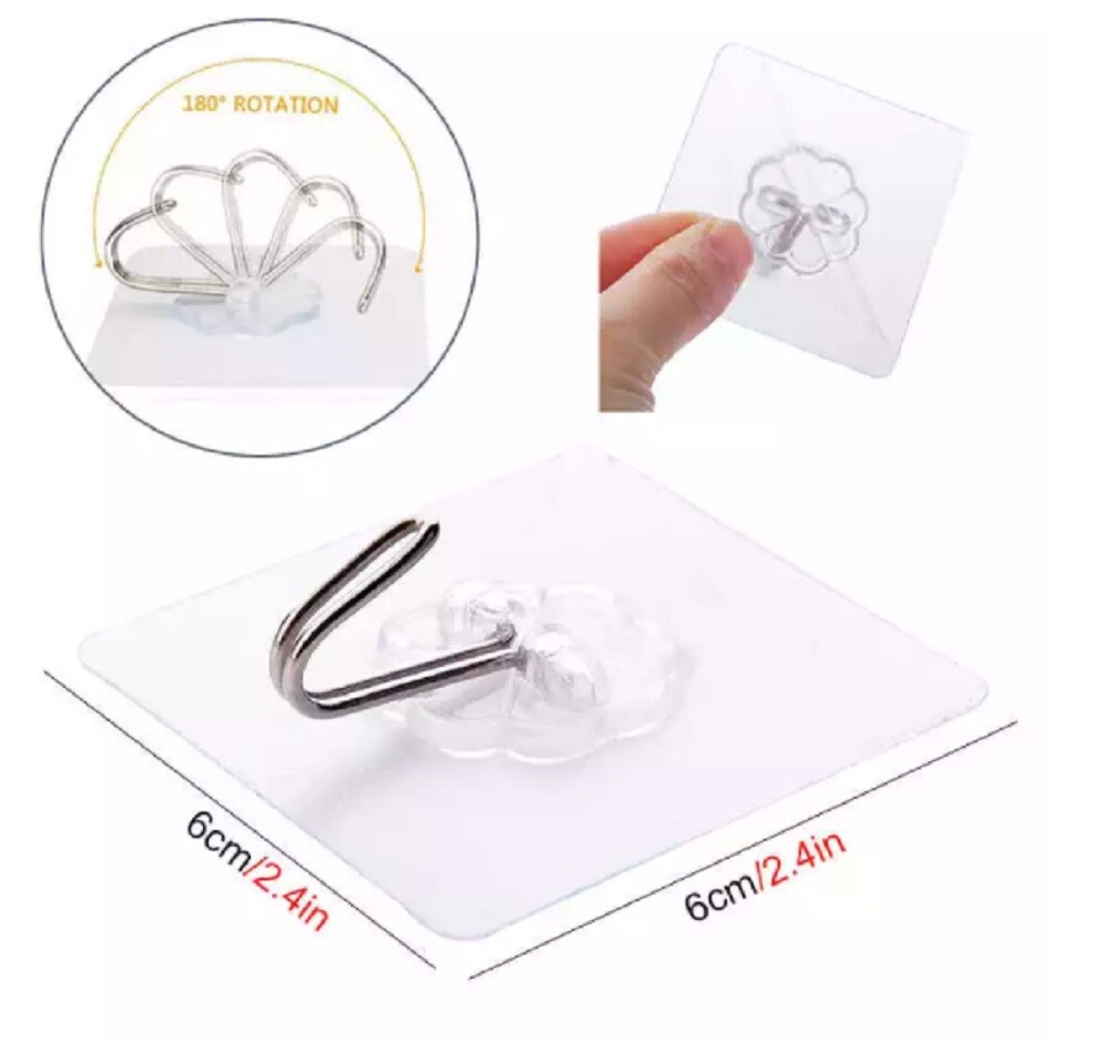 24 Pcs Adhesive Sticky Hooks Heavy Duty Wall Hooks Hangers Seamless Transparent
