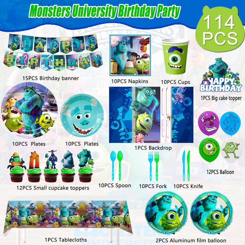 Monsters Inc University Birthday Decorations Tableware Set