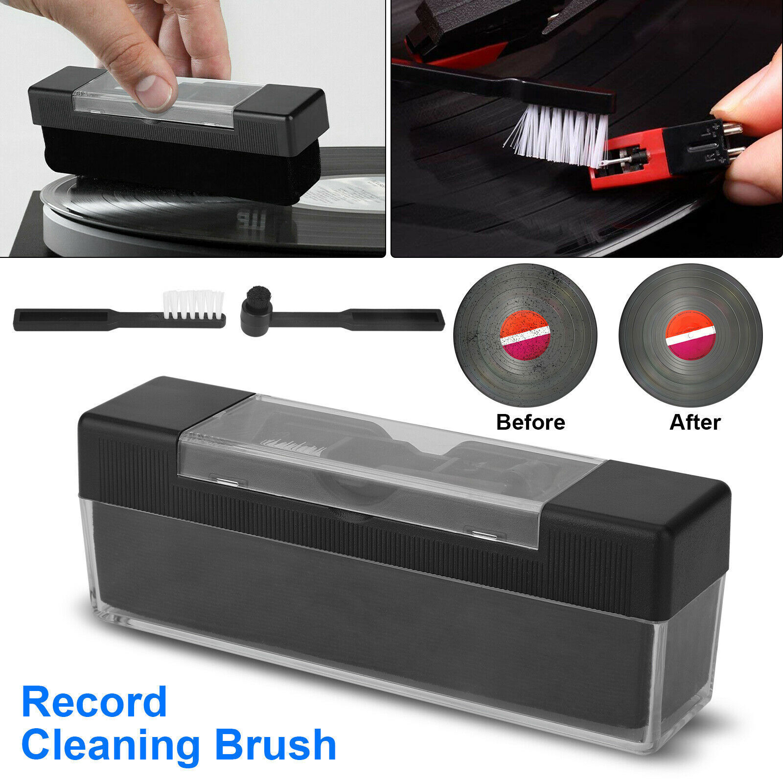 3in1 Vinyl Record Cleaning Brush Set Stylus Velvet Anti-static Cleaner Tool Kit