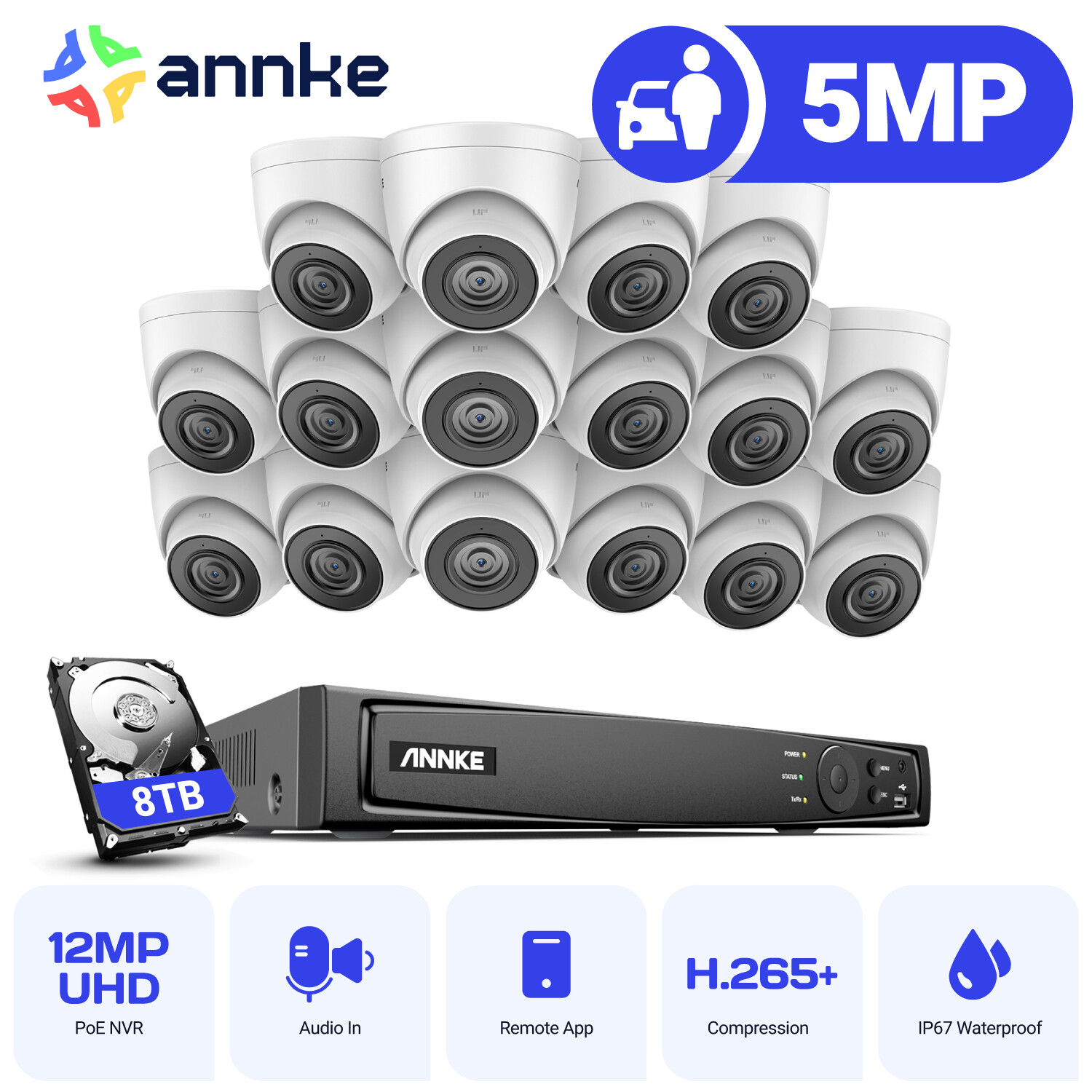 ANNKE 12MP 8CH 16CH NVR 5MP Audio POE IP Security Camera System Outdoor AI CCTV