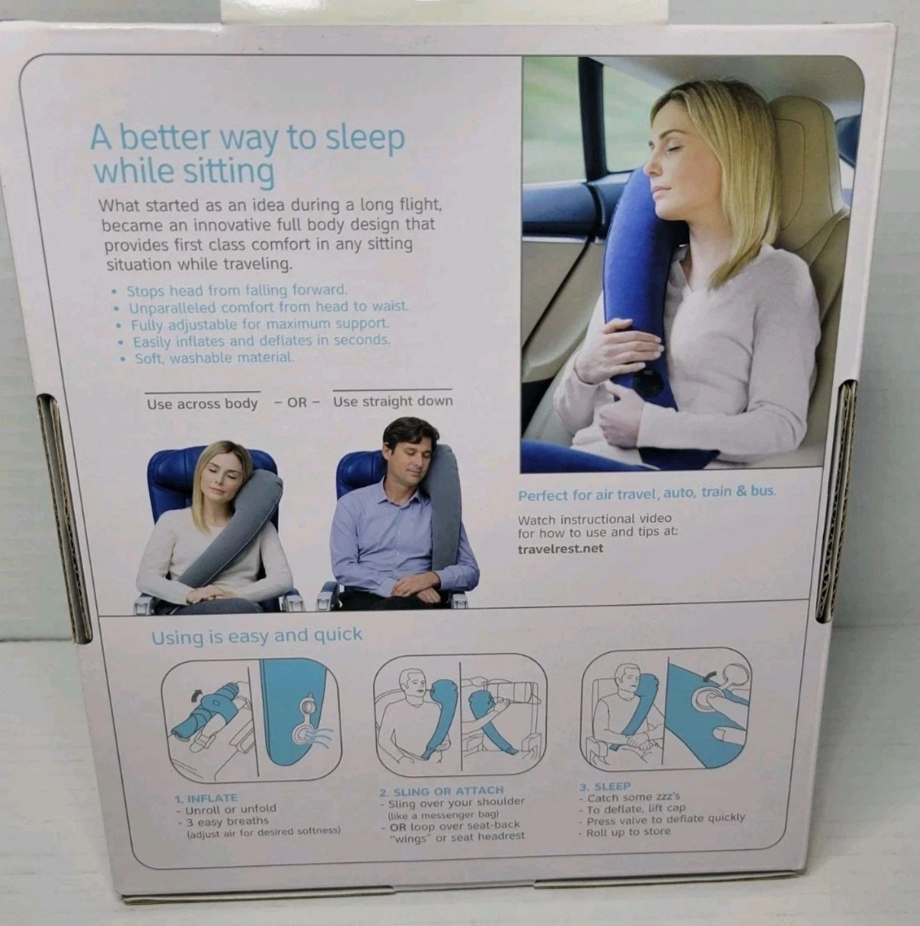 Travelrest Ultimate Inflatable Travel Pillow Neck Head Shoulder Support Blue NEW