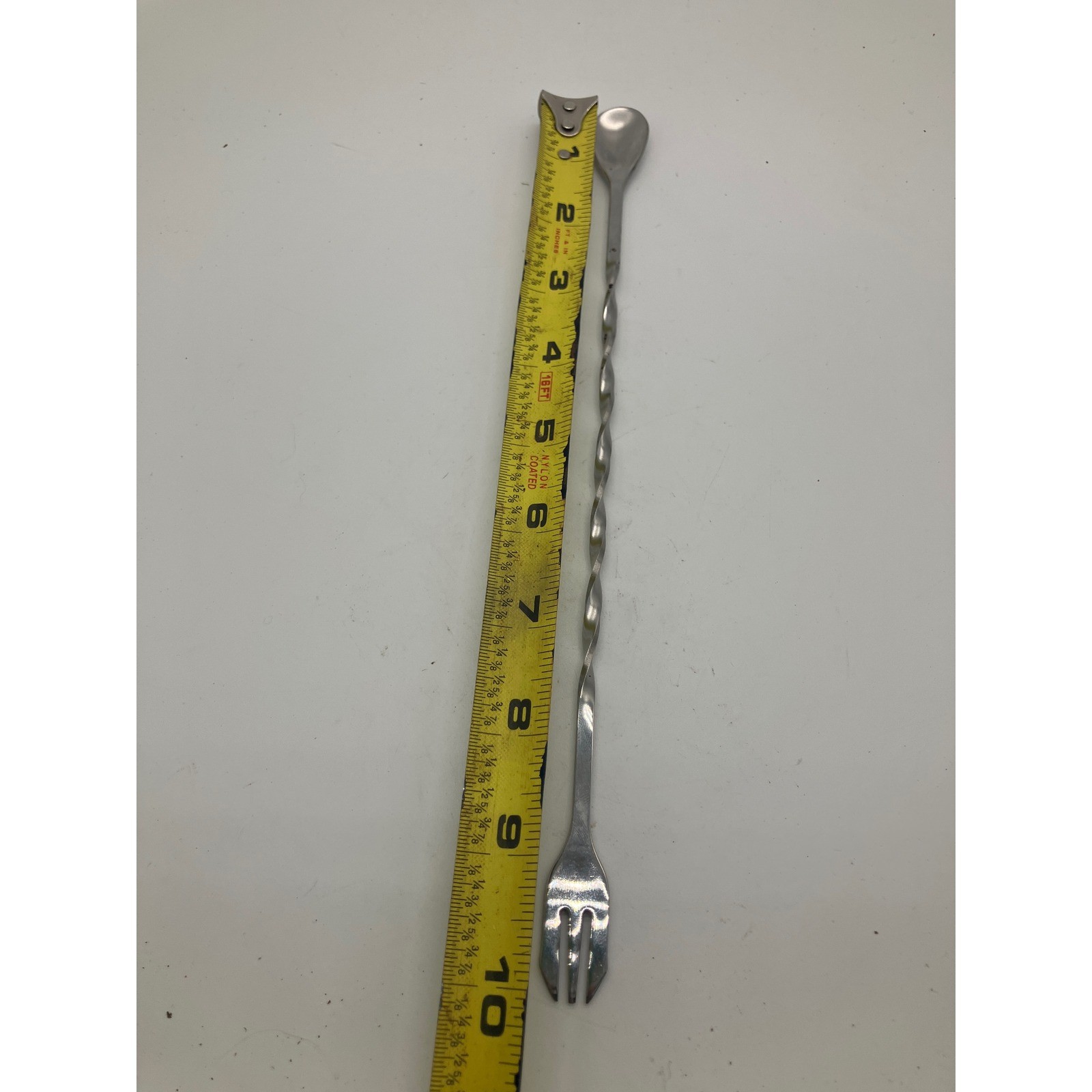 10 Inch Stainless Steel Twisted Bar Spoon with Trident Garnish Fork Silver