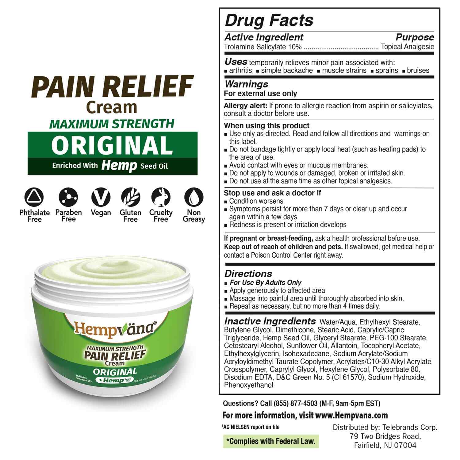 Hempvana Original Pain Cream, Maximum Strength