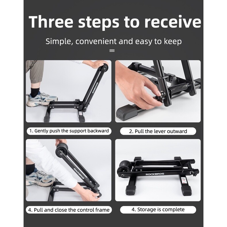 ROCKBROS Foldable Bike Stand Floor Mountain Road Indoor Outdoor Garage Storage