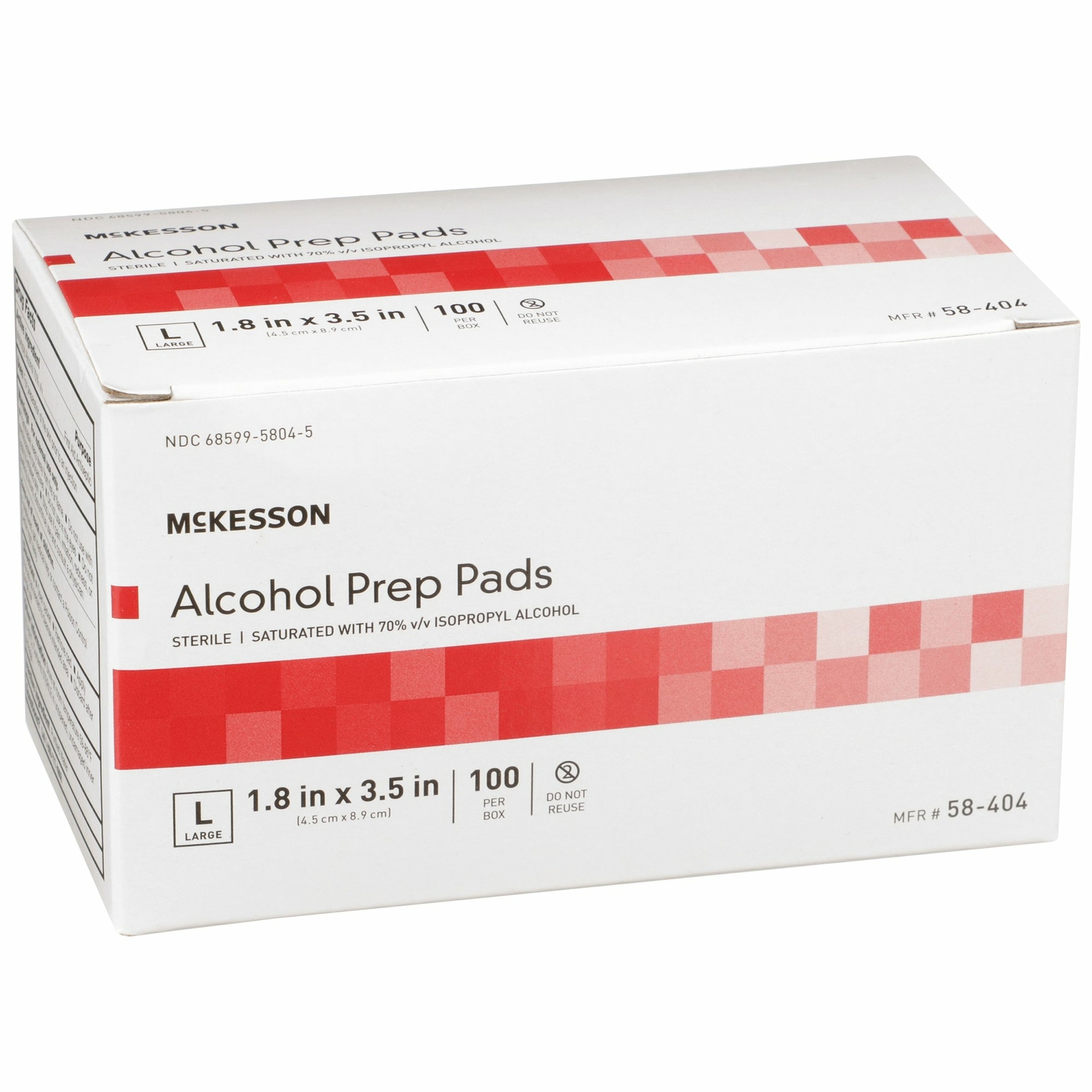 McKesson Sterile Alcohol Prep Pad Large Nonwoven Gauze 58-404 Box of 100