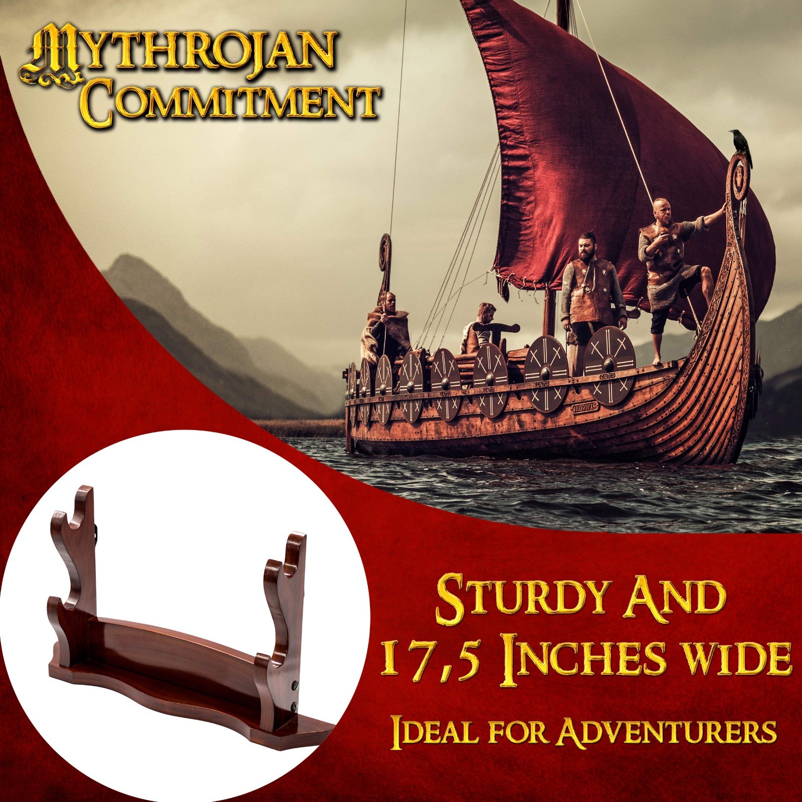 Medieval Sword Stand Solid Wood Horizontal Display Rack for Katana Dagger 2 Tier