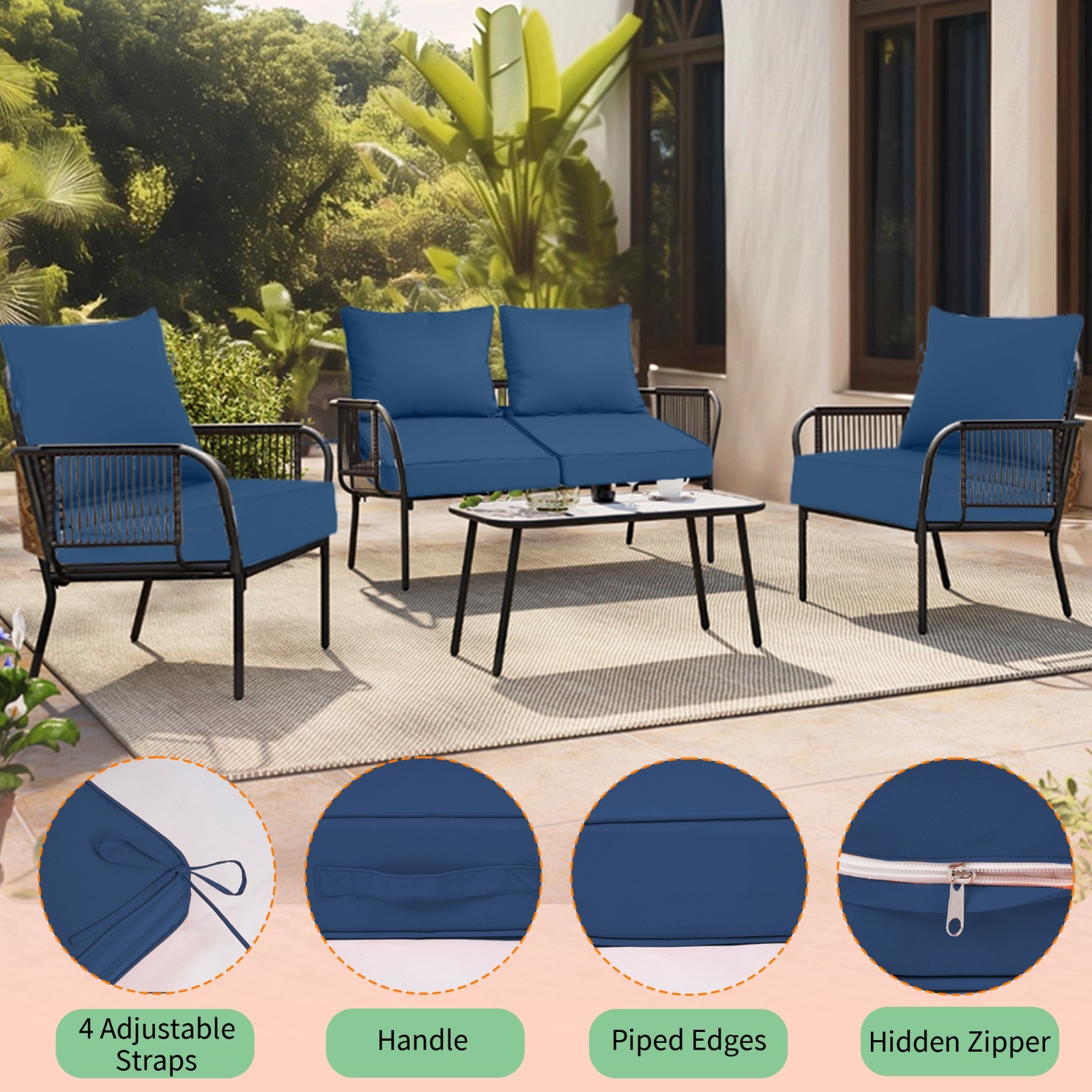 Deep Seat Patio Cushions 24 x 24 Inch Waterproof Outdoor Chair Cushions Set of 3
