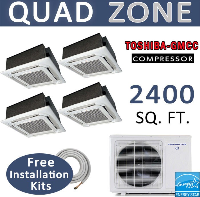 48000 BTU 4 Zone Ductless Mini Split AC Heat Pump 12kx4 CEILING CASSETTE