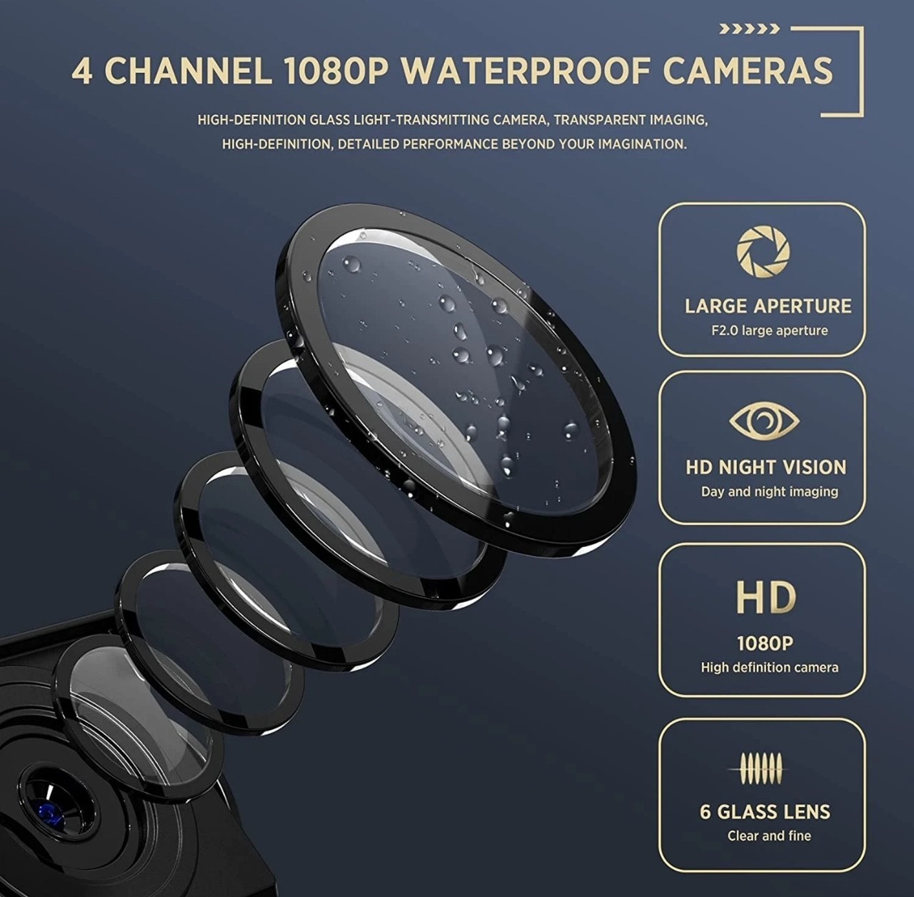 4CH 4K Backup Camera System 10.36" Monitor for RV Truck Trailer Van Rear Side