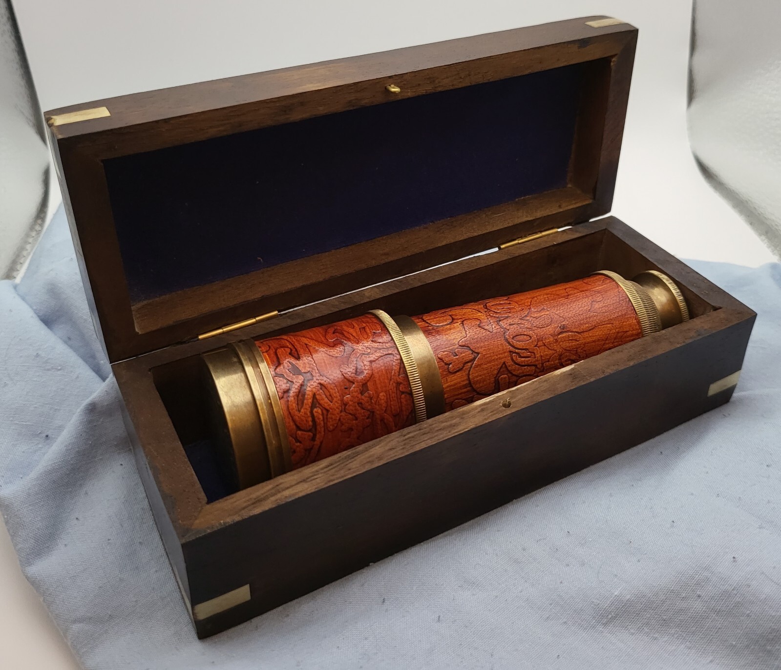 Vintage Telescope Antique Astronomy Space Stars Old Gold Lustre Wooden Box Retro