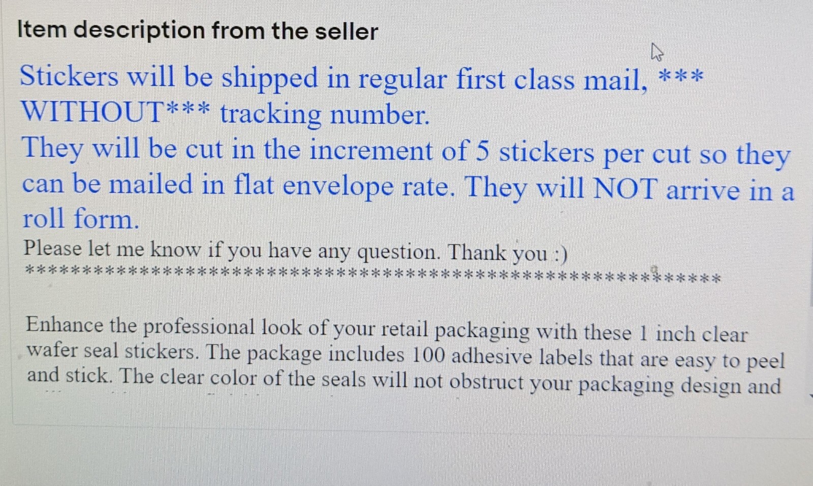 100 pcs Clear Transparent Retail Package Seals 1 INCH round Circle Seal Sticker