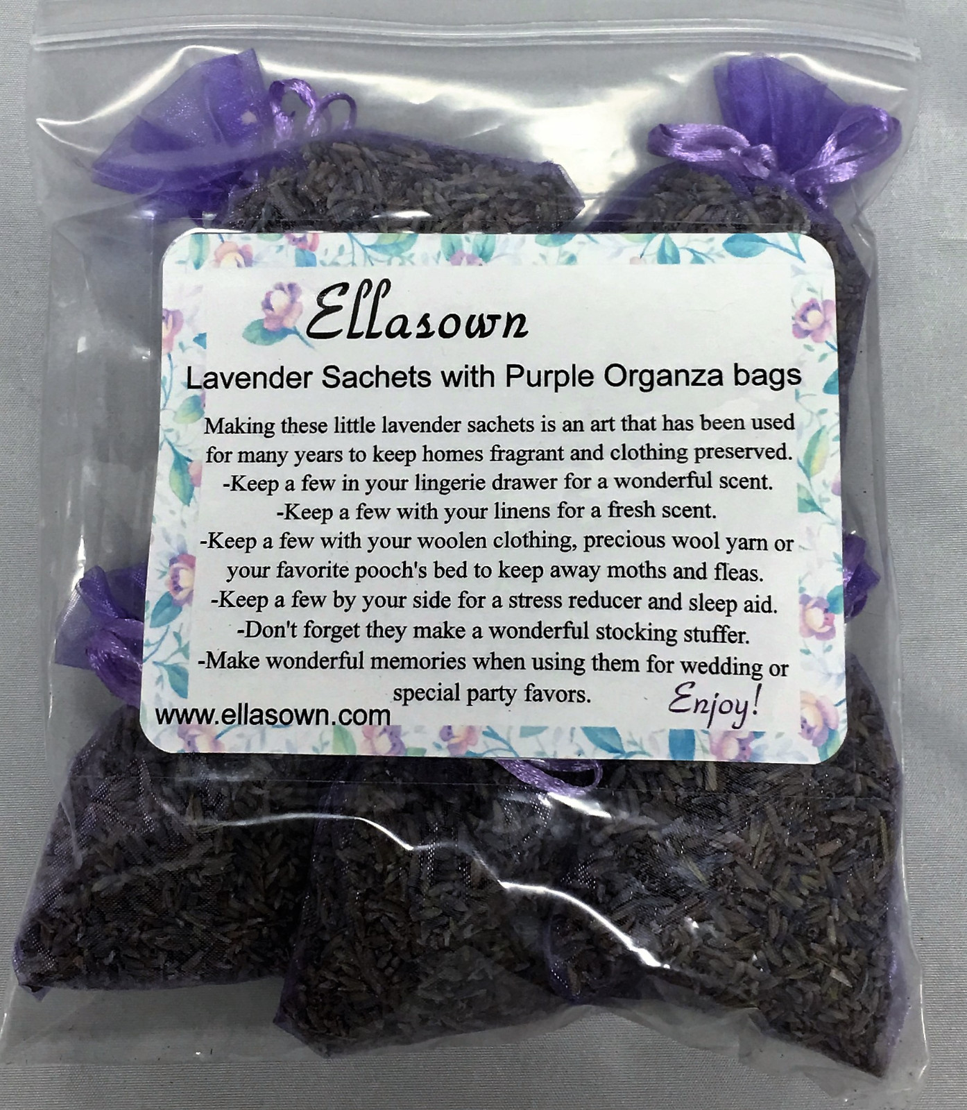 Set of 6 Lavender Sachets made with Purple Organza Bags