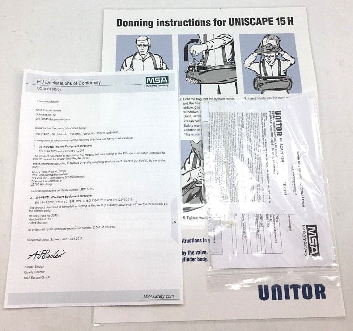 Unitor Uniscape 15H EEBD MSA Emergency Escape Breathing Device Tank Mask 104999