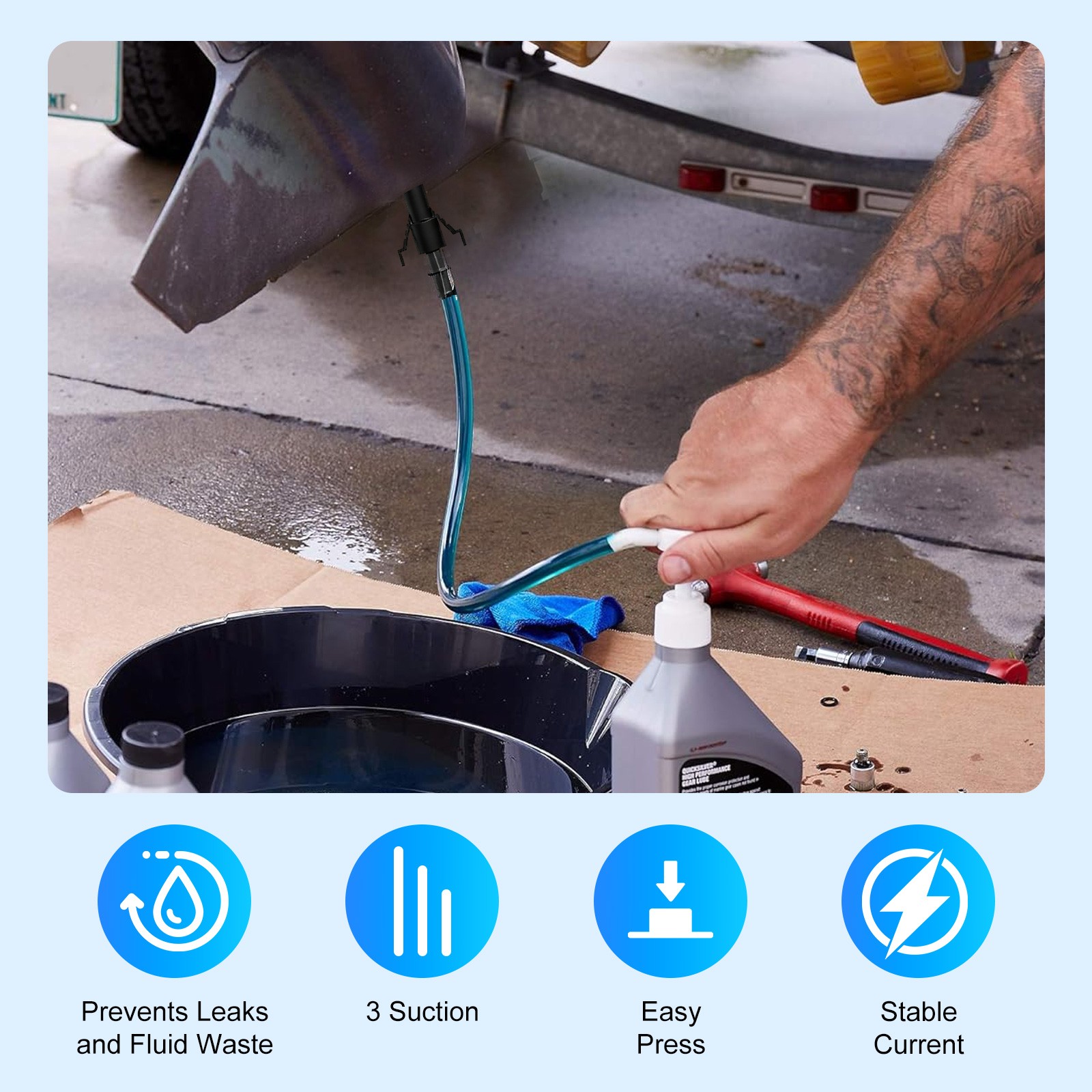 30cc Hand Oil Transfer Pump W/ 4 Cap Threads Adapters for Gallon & Quart Bottles