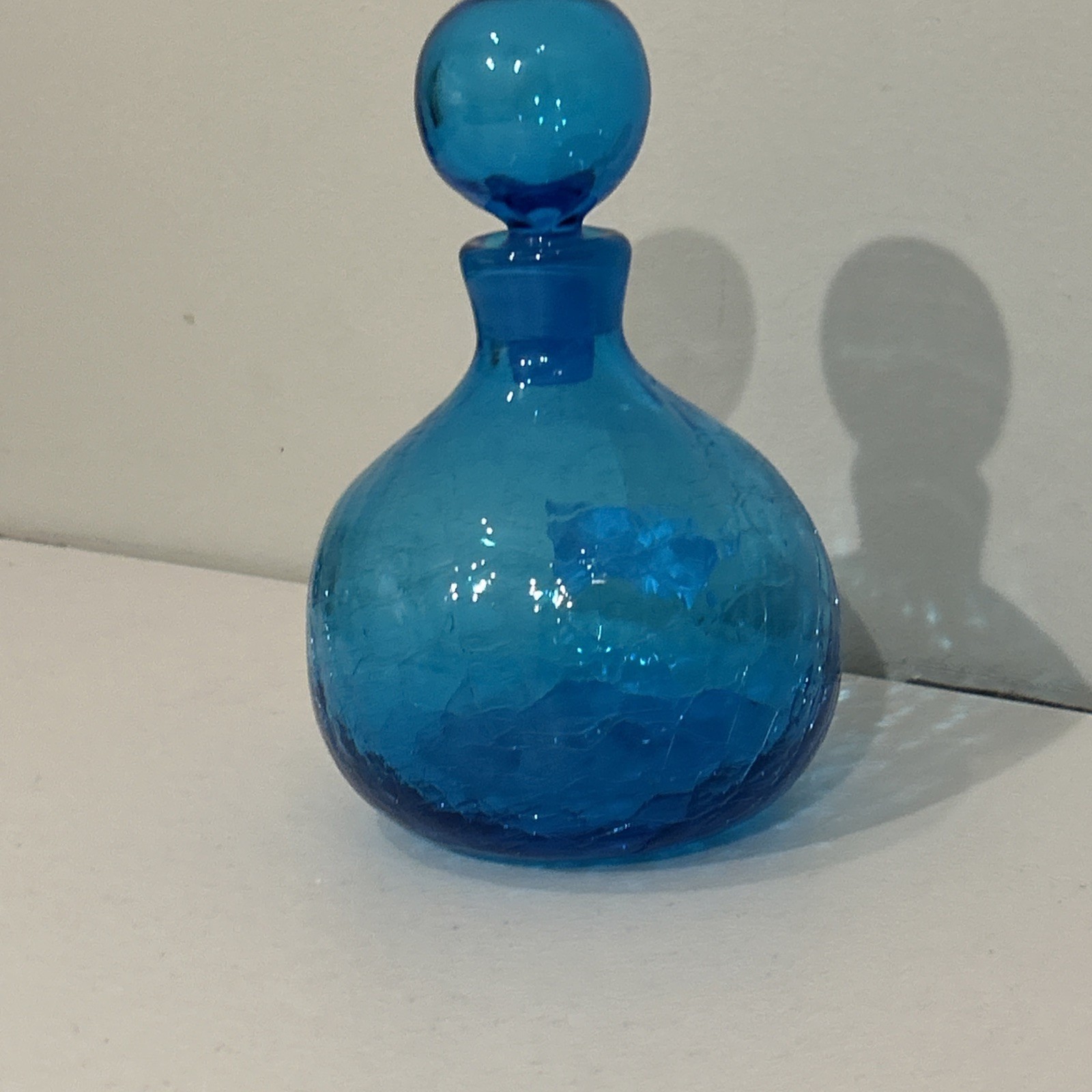 Gorgeous MCM Mid Century BLENKO Decanter 636s BLUE CRACKLE Turquoise Art Glass
