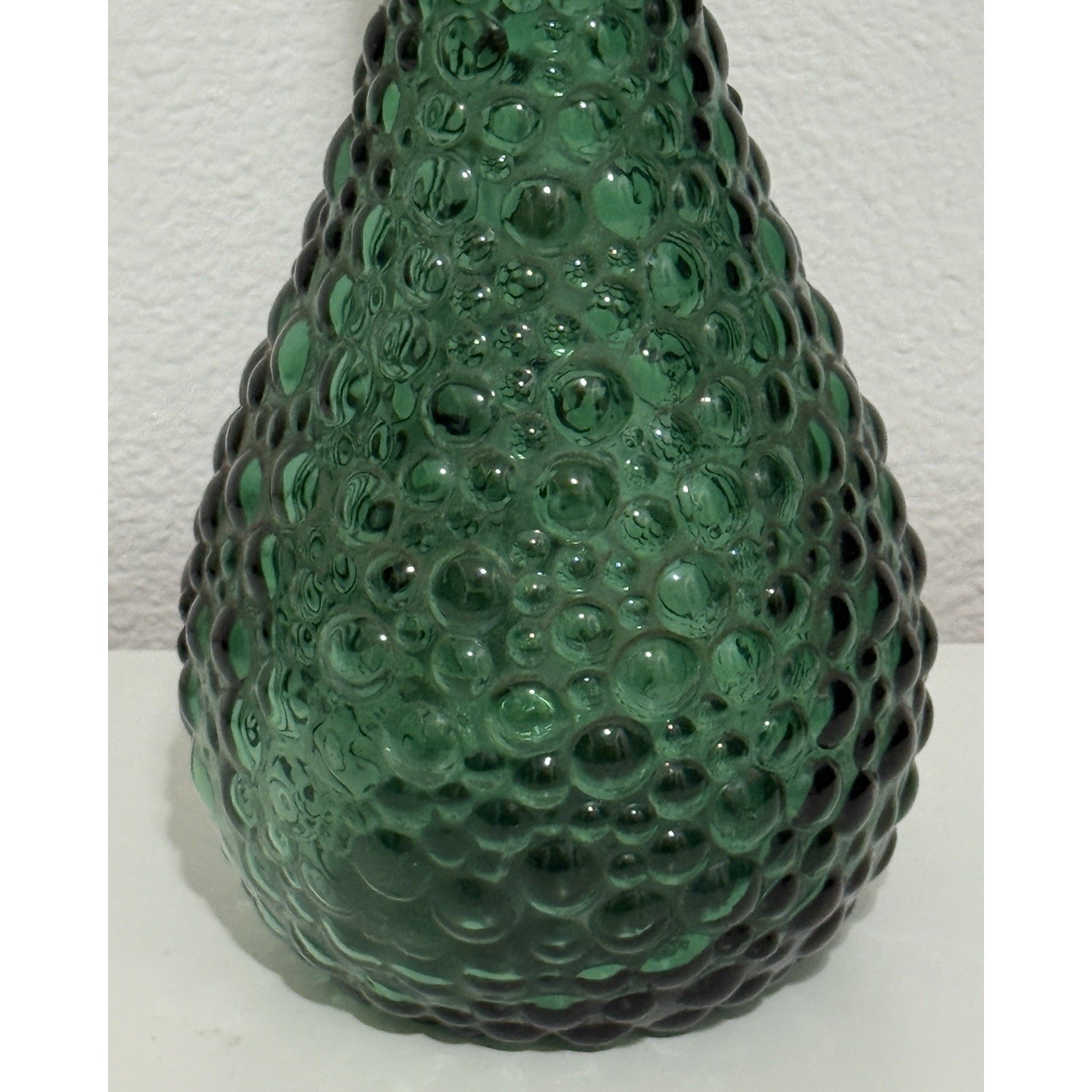 Vintage MCM Green Hobnail Glass Decanter Genie Bottle 21"