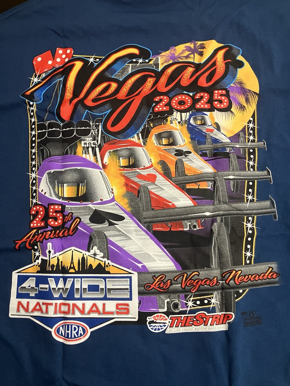 NHRA DRAG RACING OFFICAL 2025 LAS VEGAS 4 WIDE NATIONALS EVENT  SHIRT SIZE LARGE