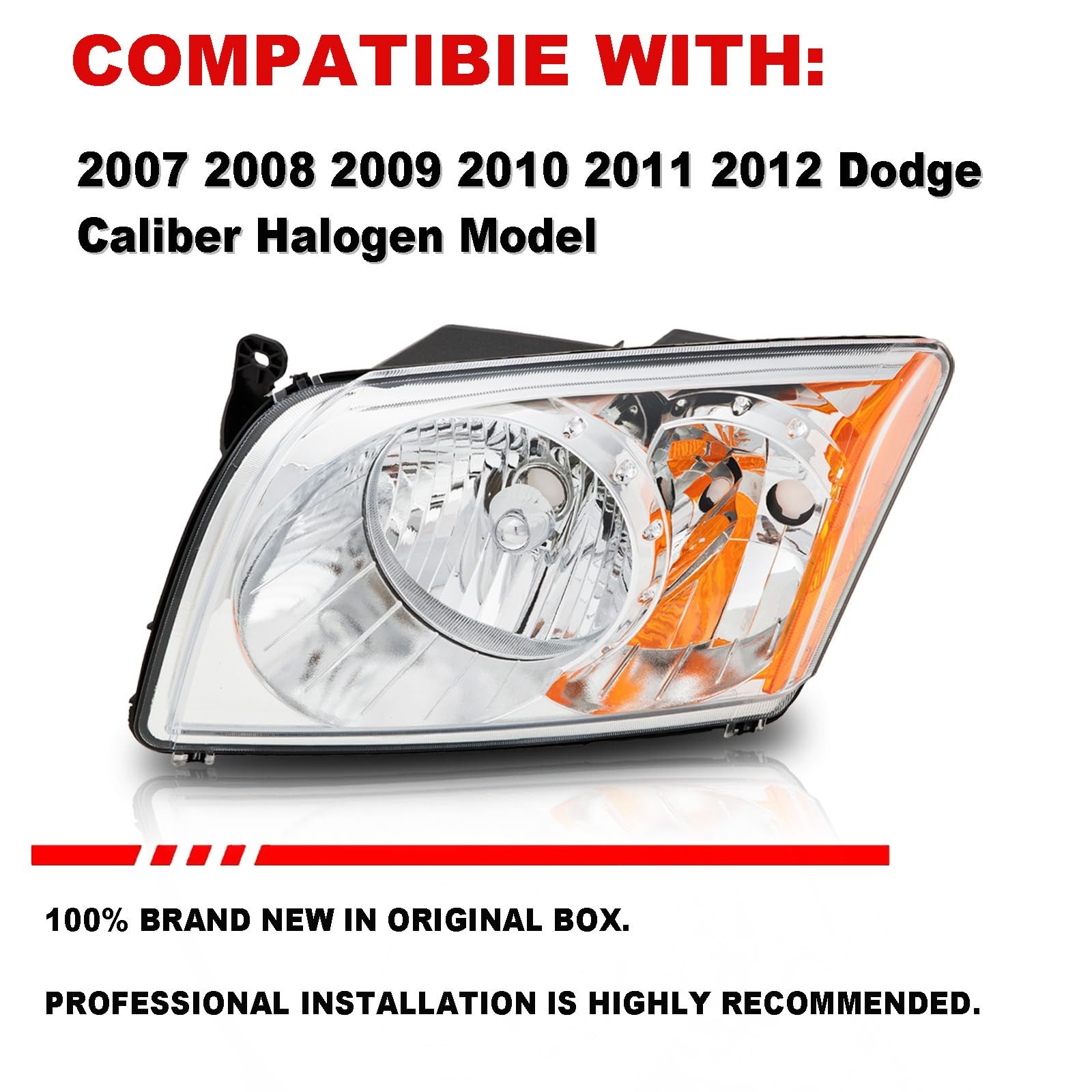 Headlights Assembly for 2007-12 Dodge Caliber R/T SXT SE Halogen Type Head Lamp