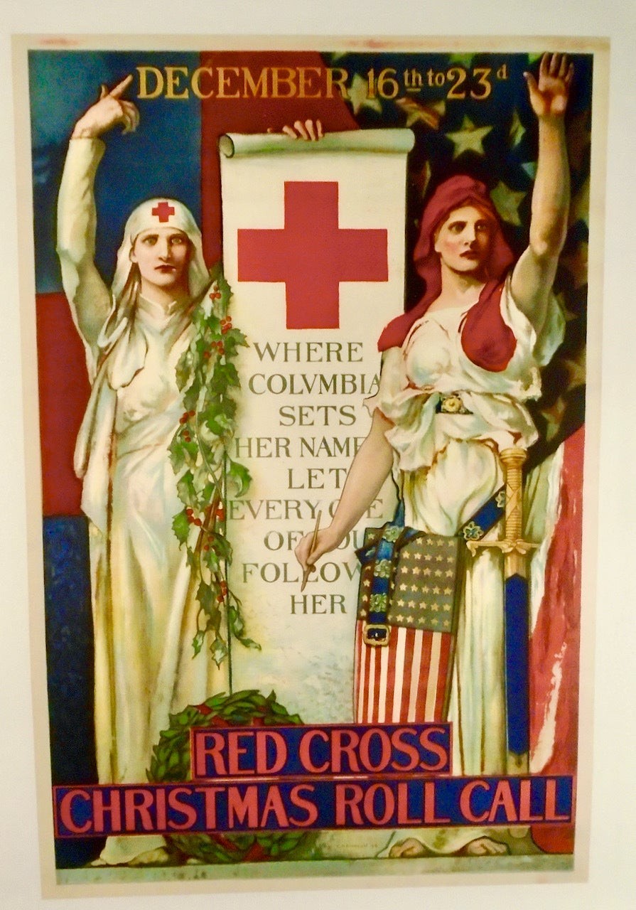 1918/ ORIGINAL WW1 POSTER/ “RED CROSS CHRISTMAS ROLL CALL”/LINEN-BACKED
