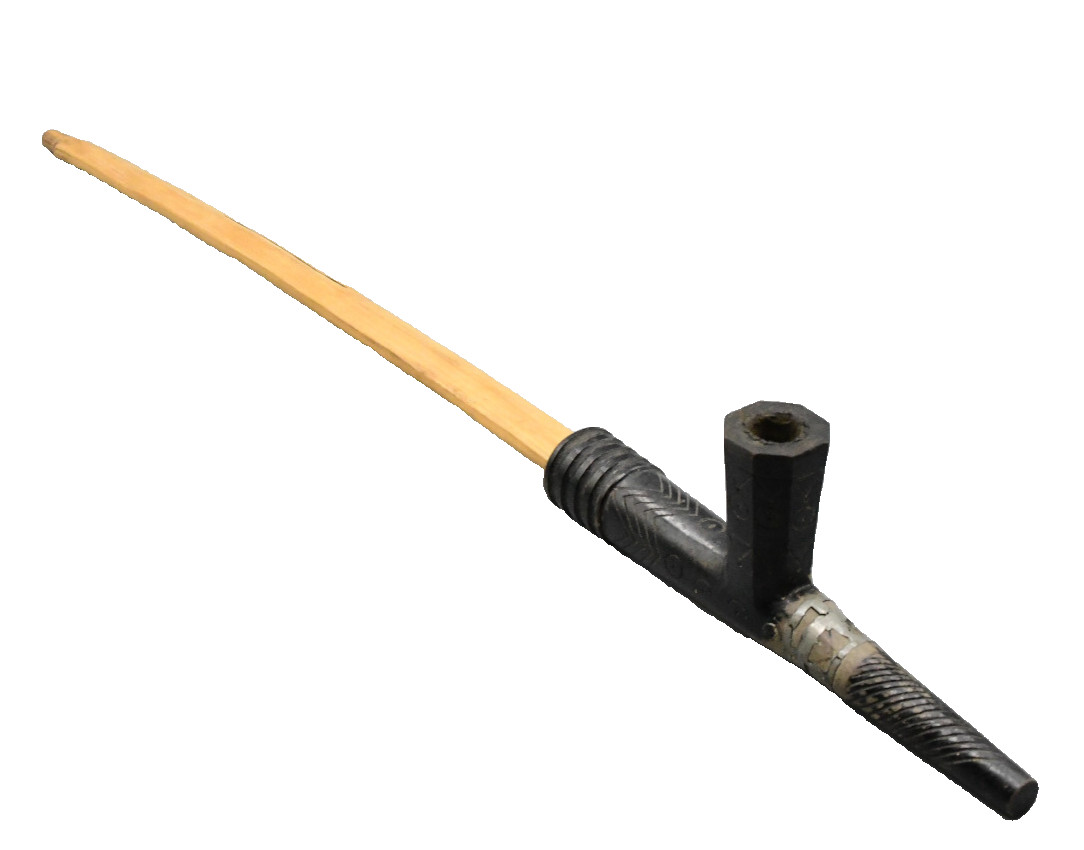 25" Blackfoot Steatite Pipe with Wood Stem Pipe has Repair Done