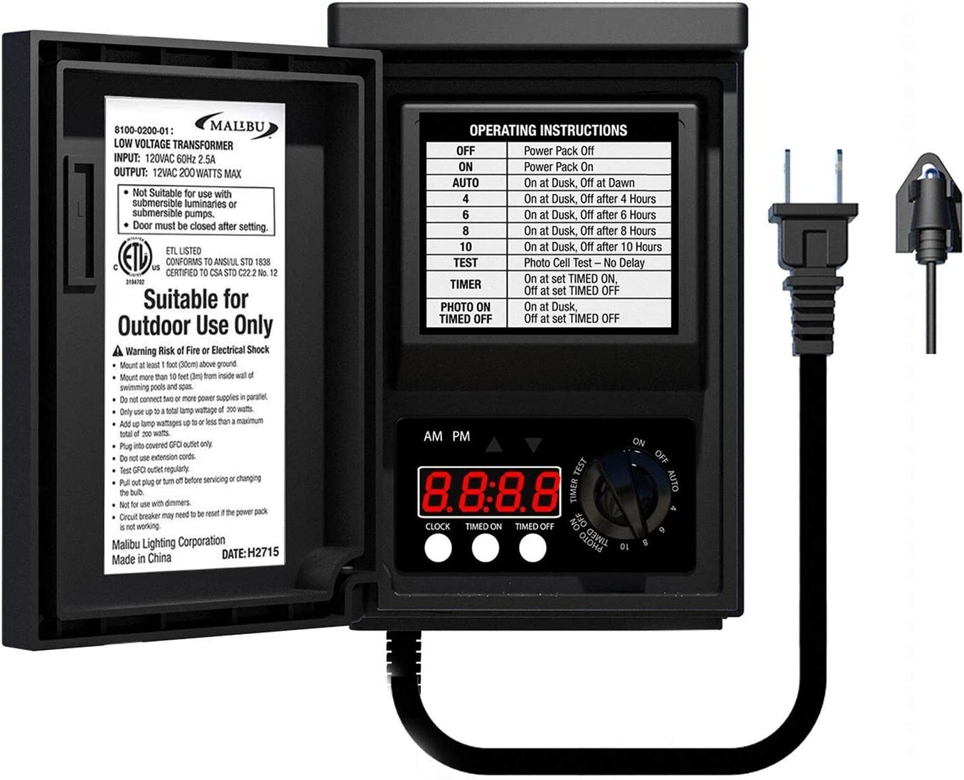 Power Pack 200watt Low-Voltage Weatherproof Transformer with Photo Sensor