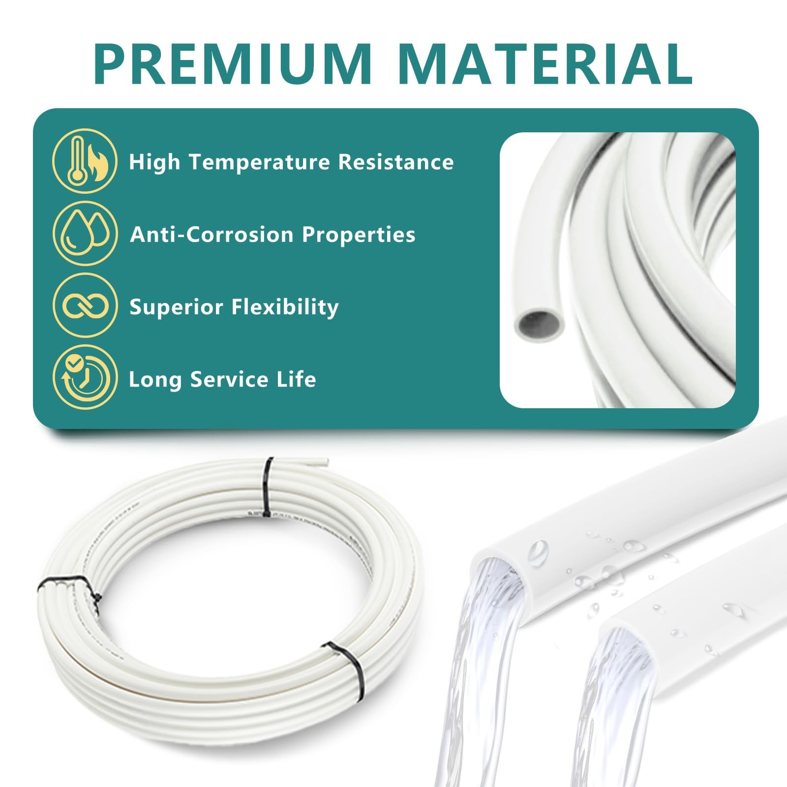 3/4 Inch White PEX-B Pipe, 100 Ft Pex B Tubing with a Pipe Cutter, 24PCS Brass
