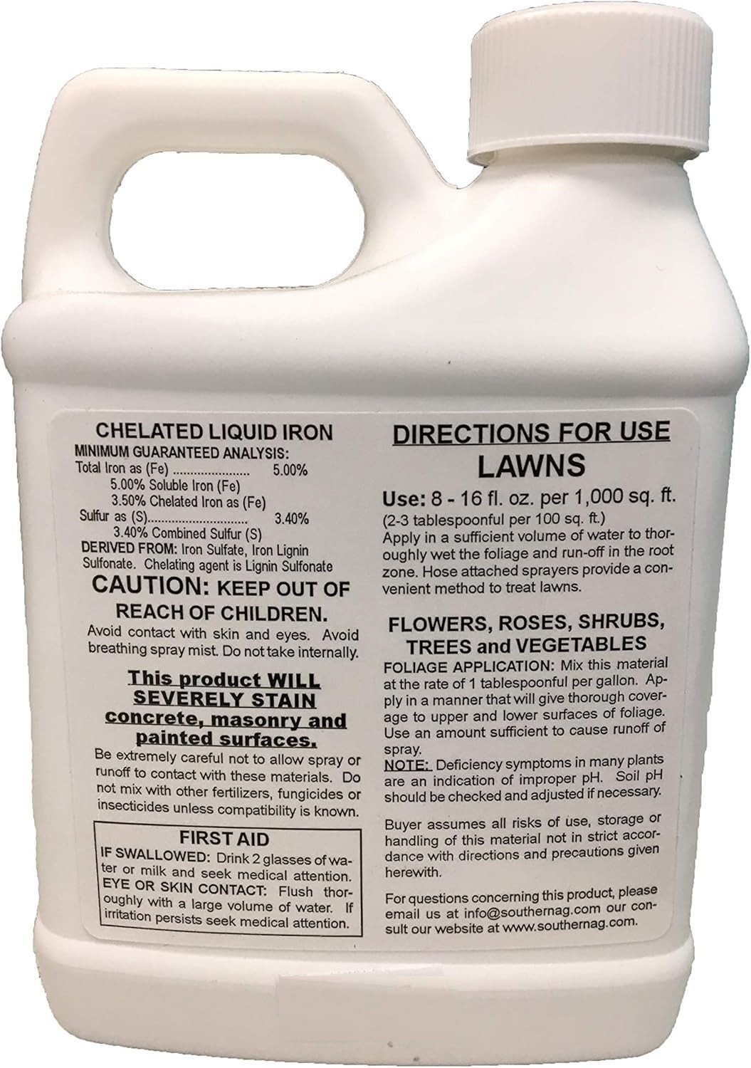 Southern Ag Chelated Liquid Iron Fertilizer - 1 Pint (16 oZ) / NEW / SHIPS FAST