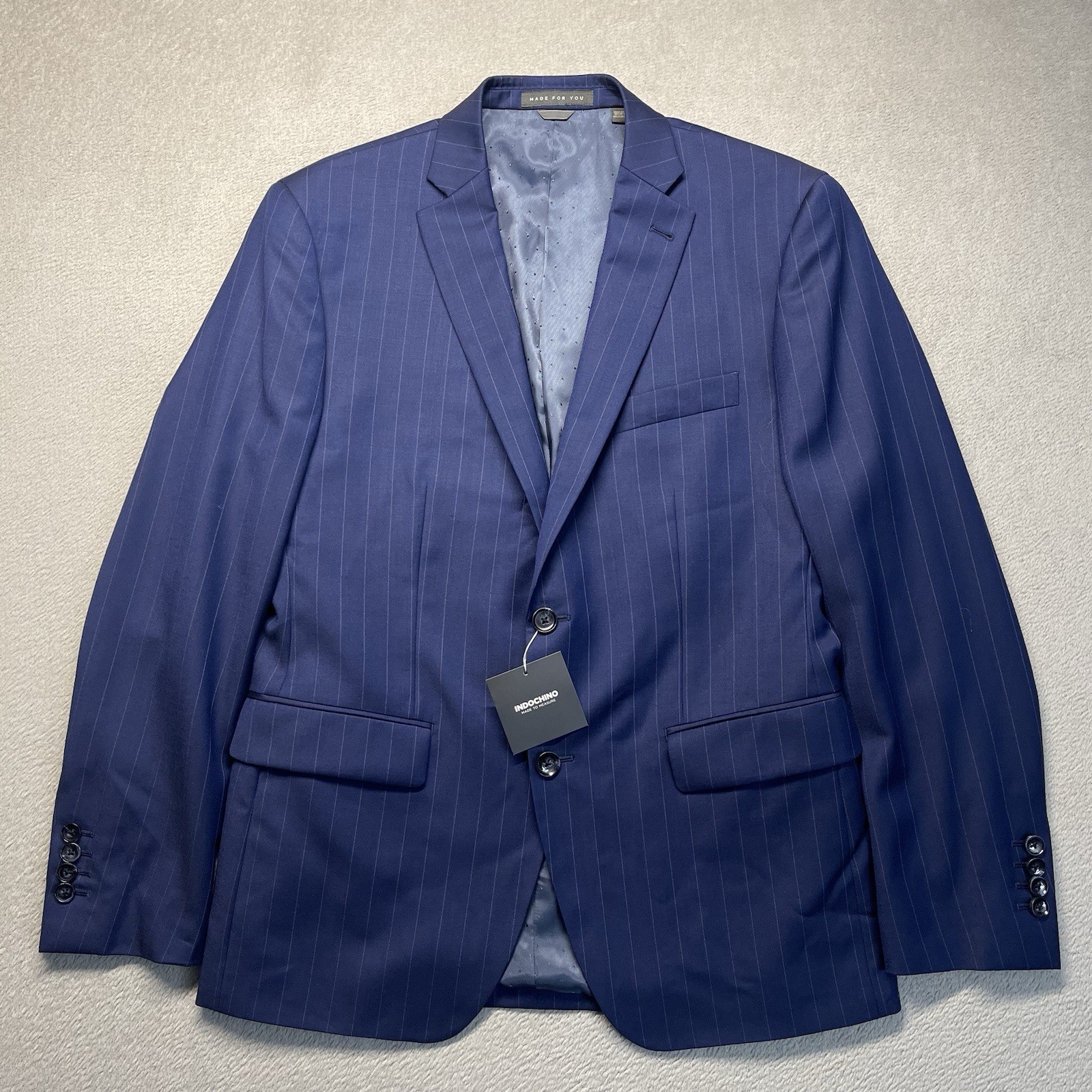 INDOCHINO Yaletown Mens Blazer Sport Coat  Jacket Wool 52 Navy Stripe NWT
