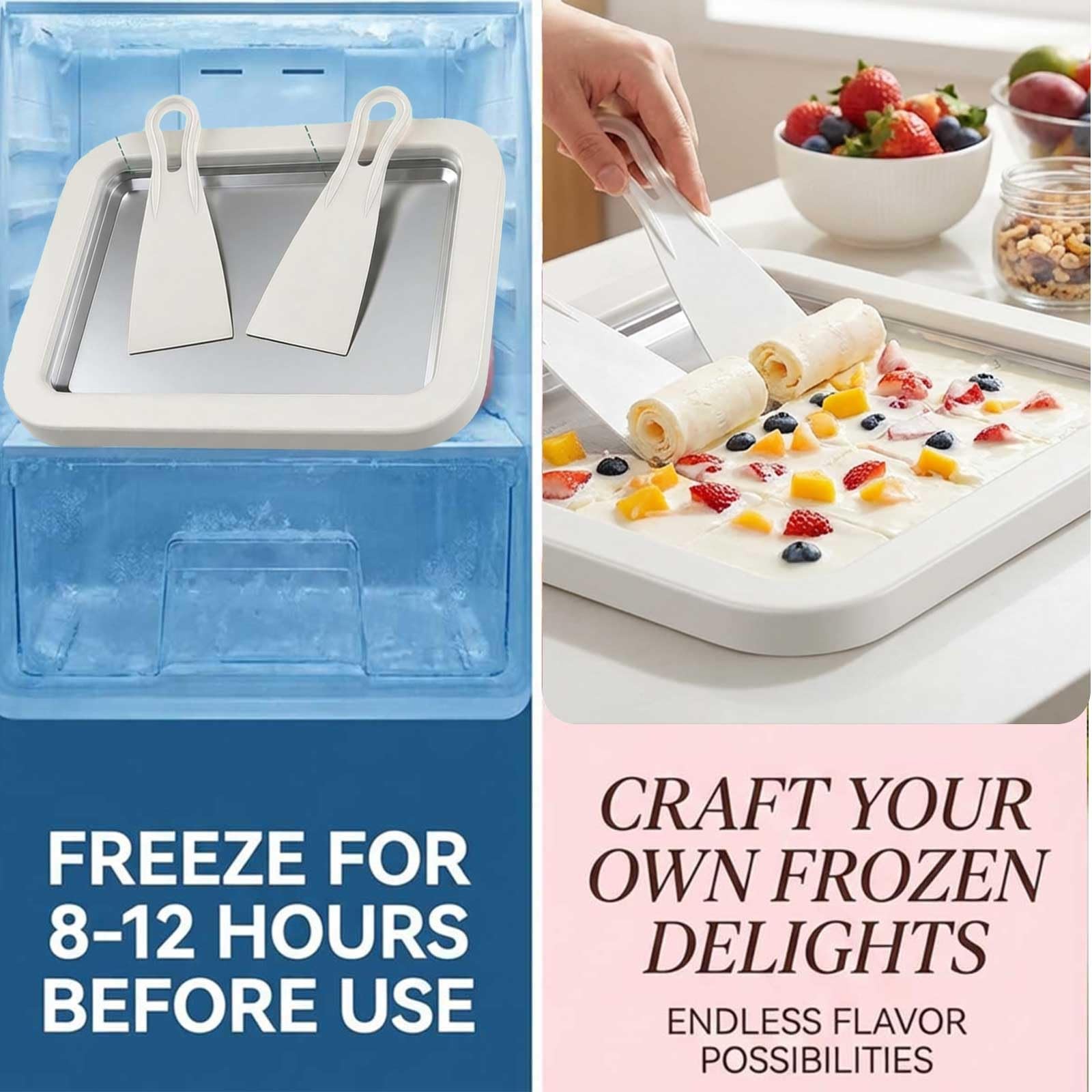 Rolled Ice Cream Maker Kit, DIY Roll Tray with 2 normal, White