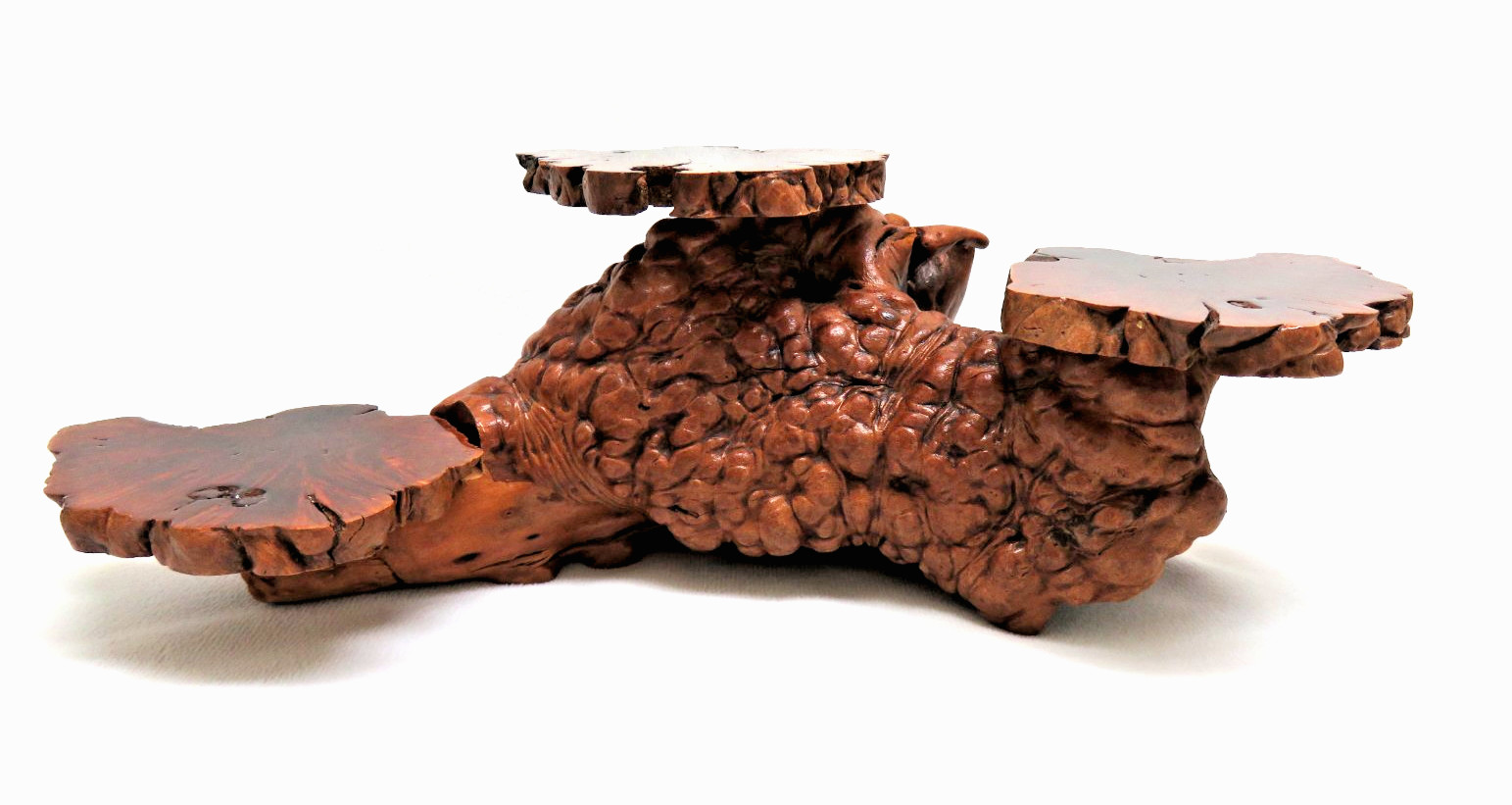 Vintage Natural Organic Burl Wood Root Tiered Triple Display Stand