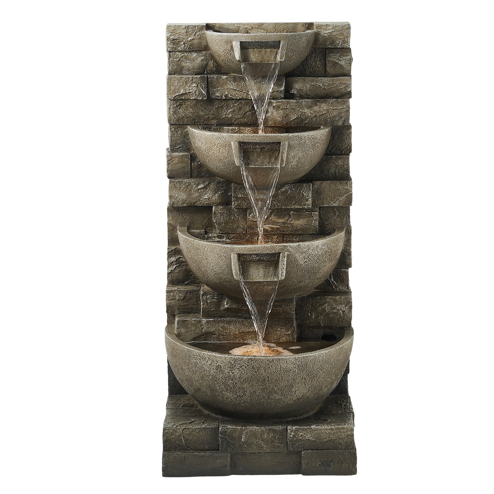 35.63" Outdoor Water Fountain with LED Light 4-Tier Yard Garden Stand Fountain