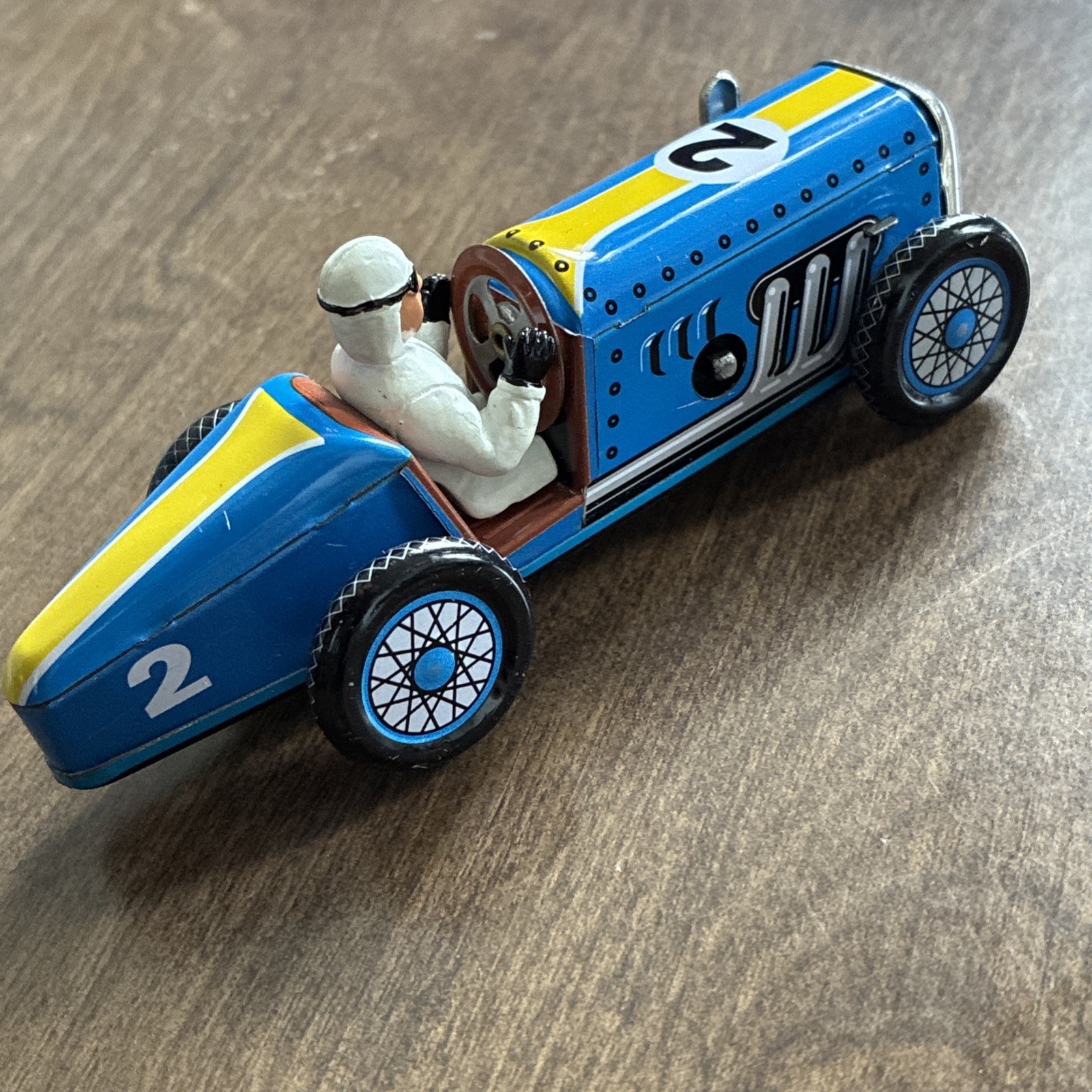 Schylling Speedway Racer Classic Wind-Up Tin Car Driver #2 Blue No BOX Or Key