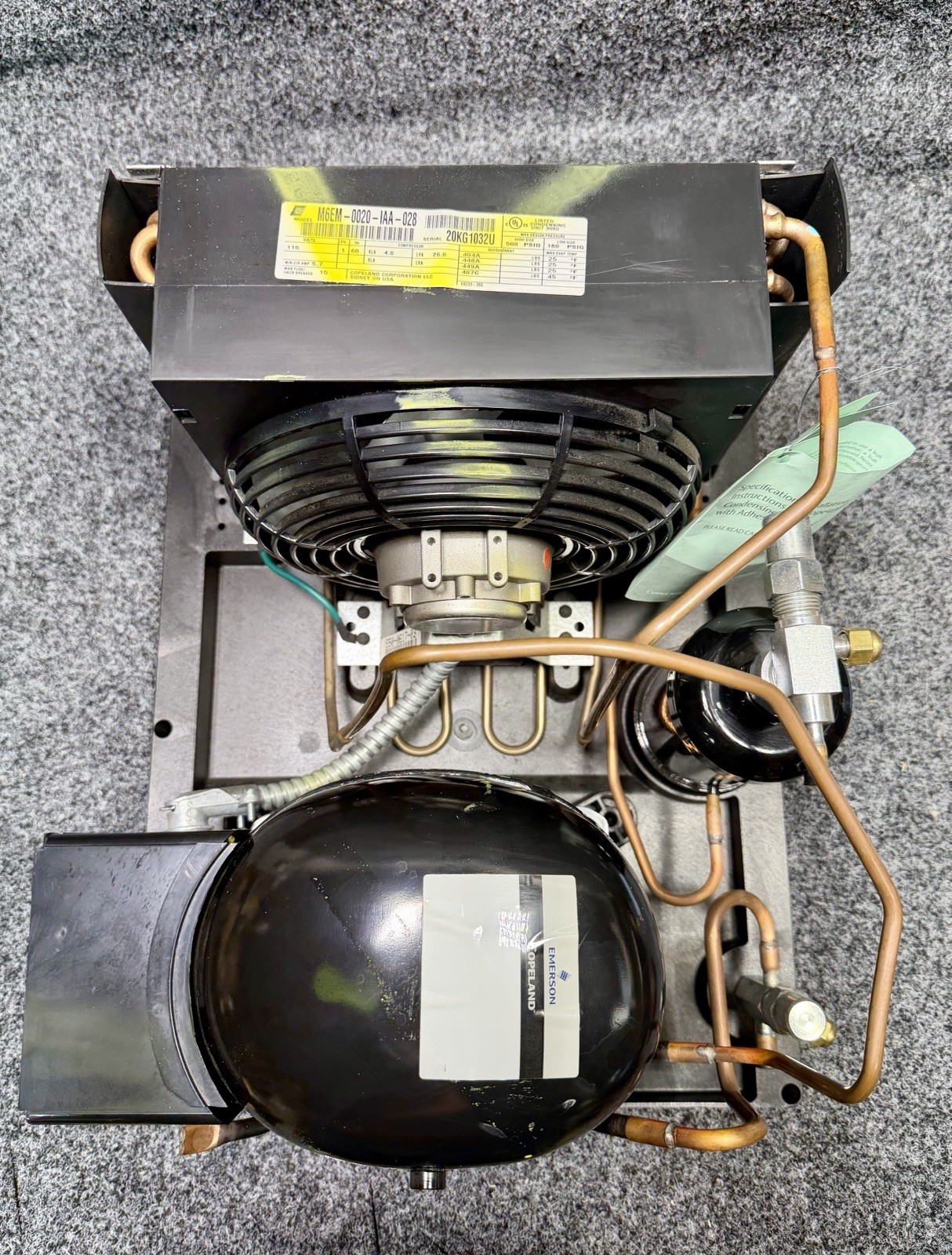 Copeland M6EM-0020-IAA-028 Condensing Unit R404A, 1/6 HP, 115V, ASE12C4E-IAA-103