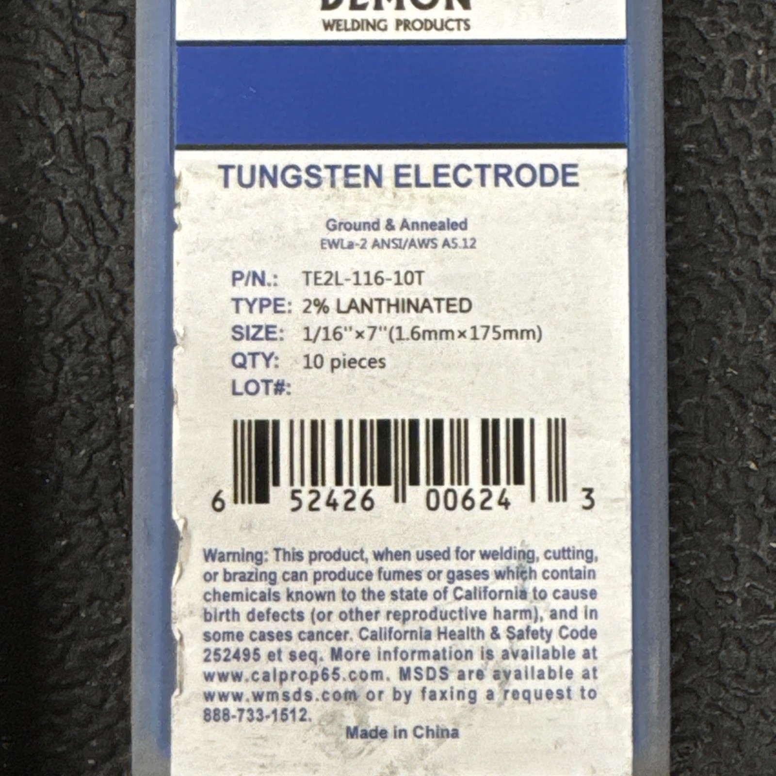 Blue Demon Tungsten Electrode TE2L-116-10T Latinate 1/16” X 7” 10 Pieces