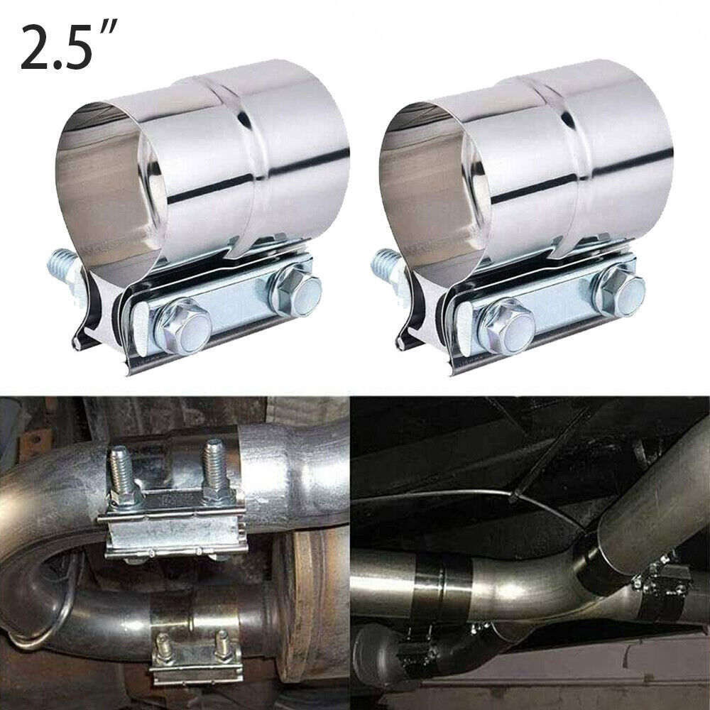 2PCS 2.5" Lap Joint Exhaust Band Clamp Muffler Sleeve Coupler Stainless Steel